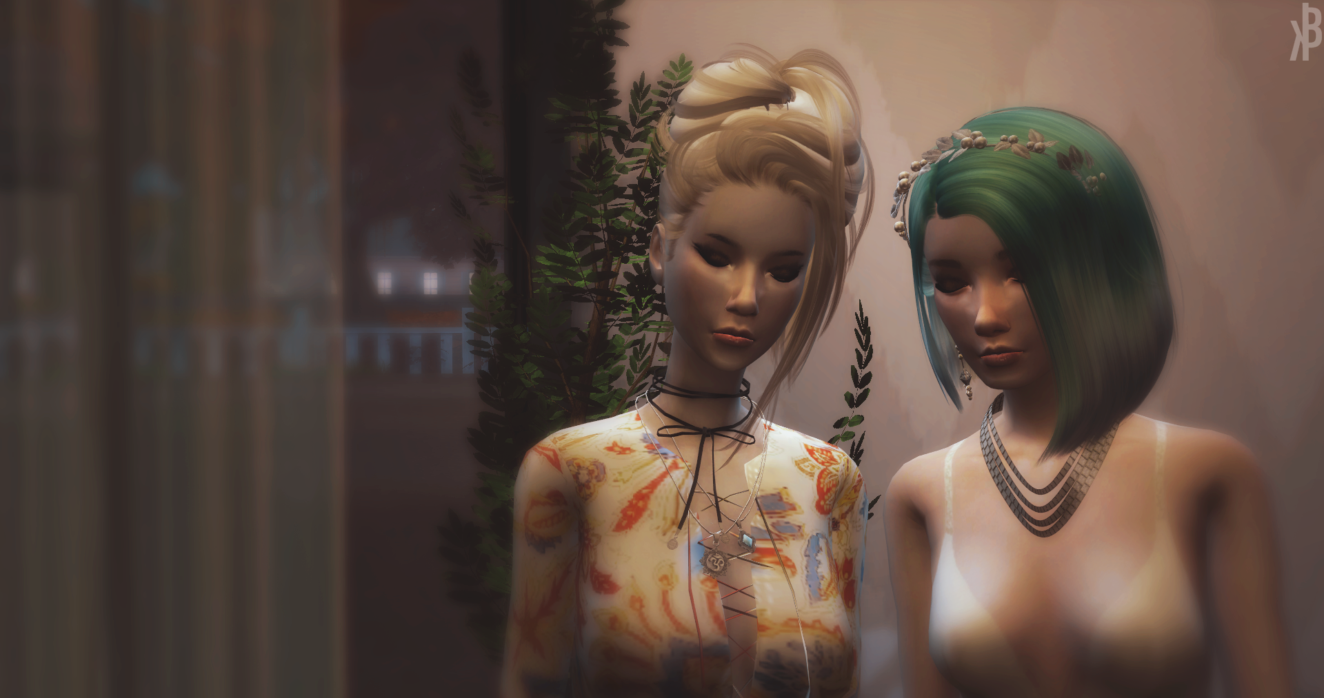 General 1920x1013 Sims 4 video games screen shot PC gaming boobs dress green hair blonde two women