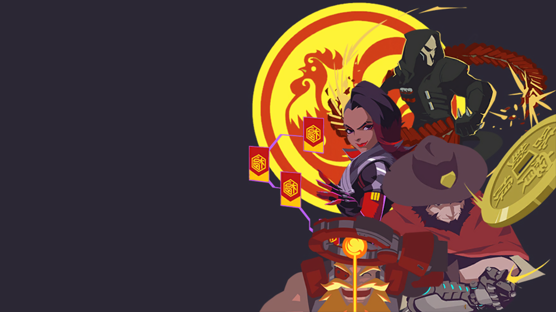 General 1920x1080 Overwatch Reaper (Overwatch) McRee (Overwatch) Sombra (Overwatch) Torbjörn (Overwatch) video game characters simple background digital art