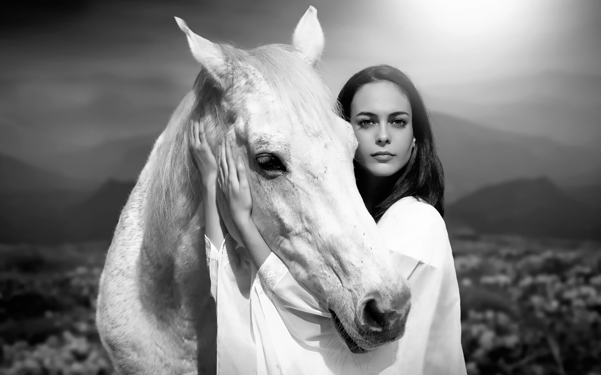People 1920x1200 monochrome women horse model animals women with horse