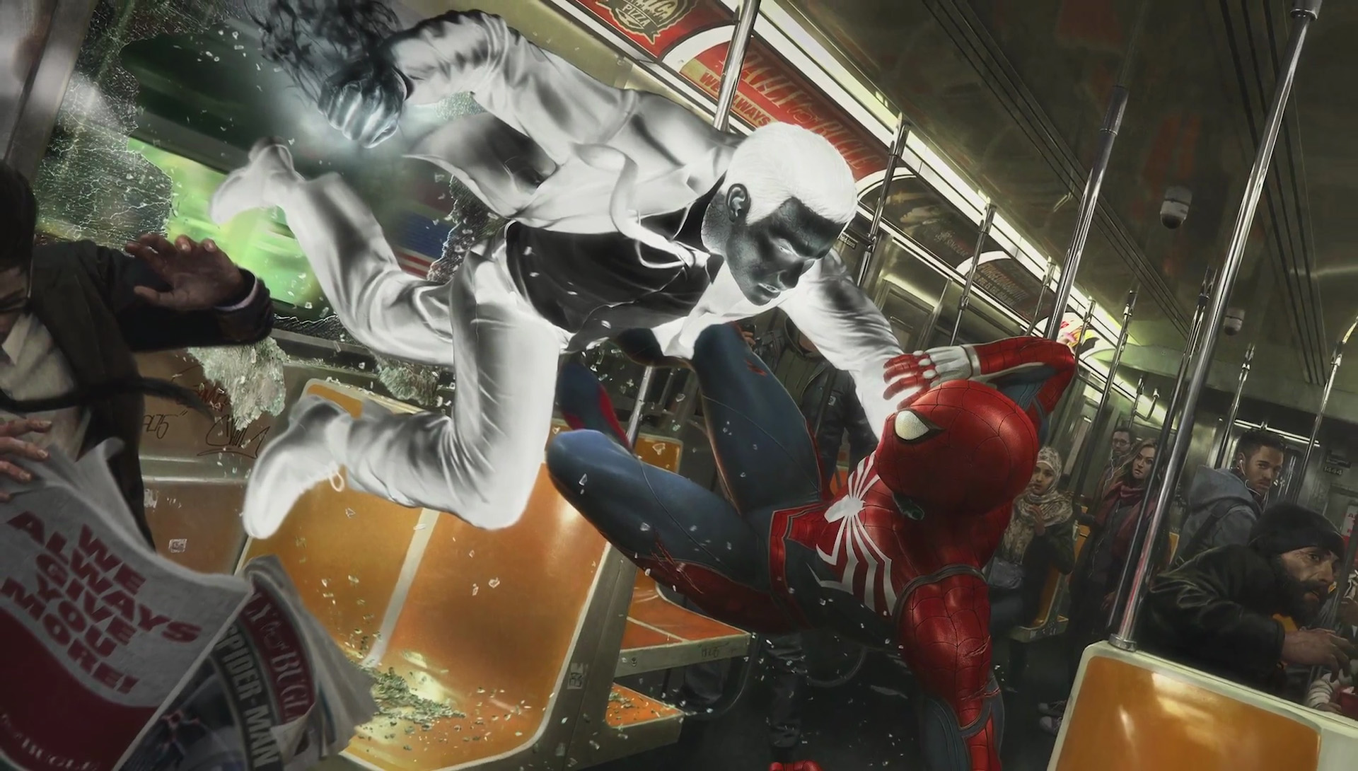 General 1920x1090 video games PlayStation 4 Spider-Man concept art train subway glass