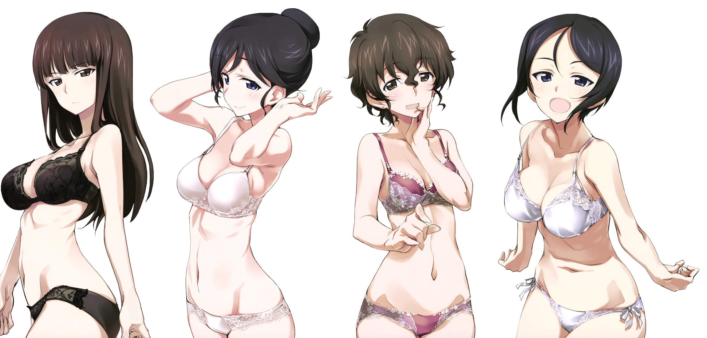 Anime 2300x1100 Nishizumi Shiho Chouno Ami Girls und Panzer anime girls panties cleavage women quartet group of women line-up looking at viewer