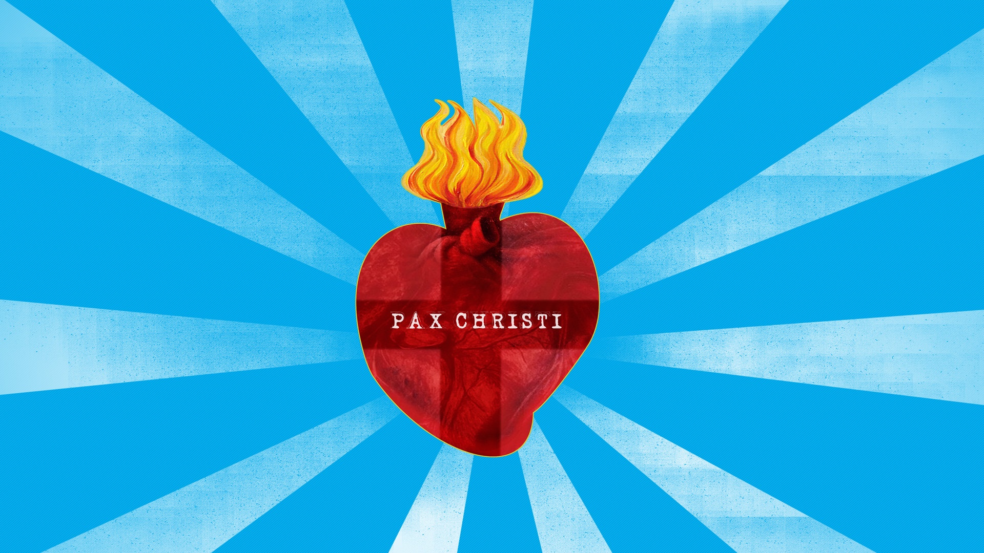 General 1920x1080 Sacred Heart Jesus Christ heart fire sun rays cyan red crucifix typography heart (organ)