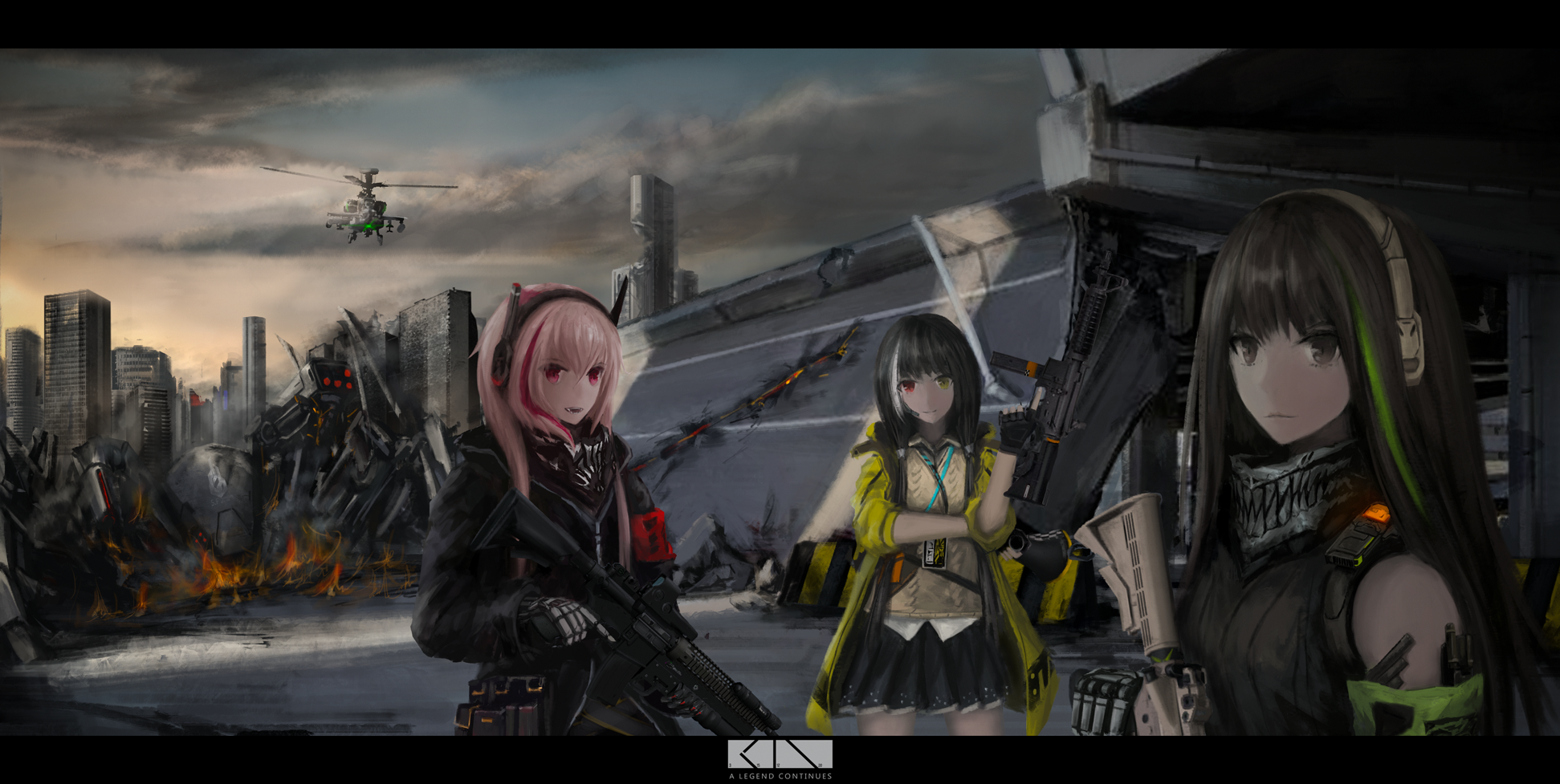 Anime 1943x977 anime Girls Frontline gun girls with guns M4A1 (Girls Frontline) M4 SOPMOD II (Girls Frontline) M16 (Girls Frontline)
