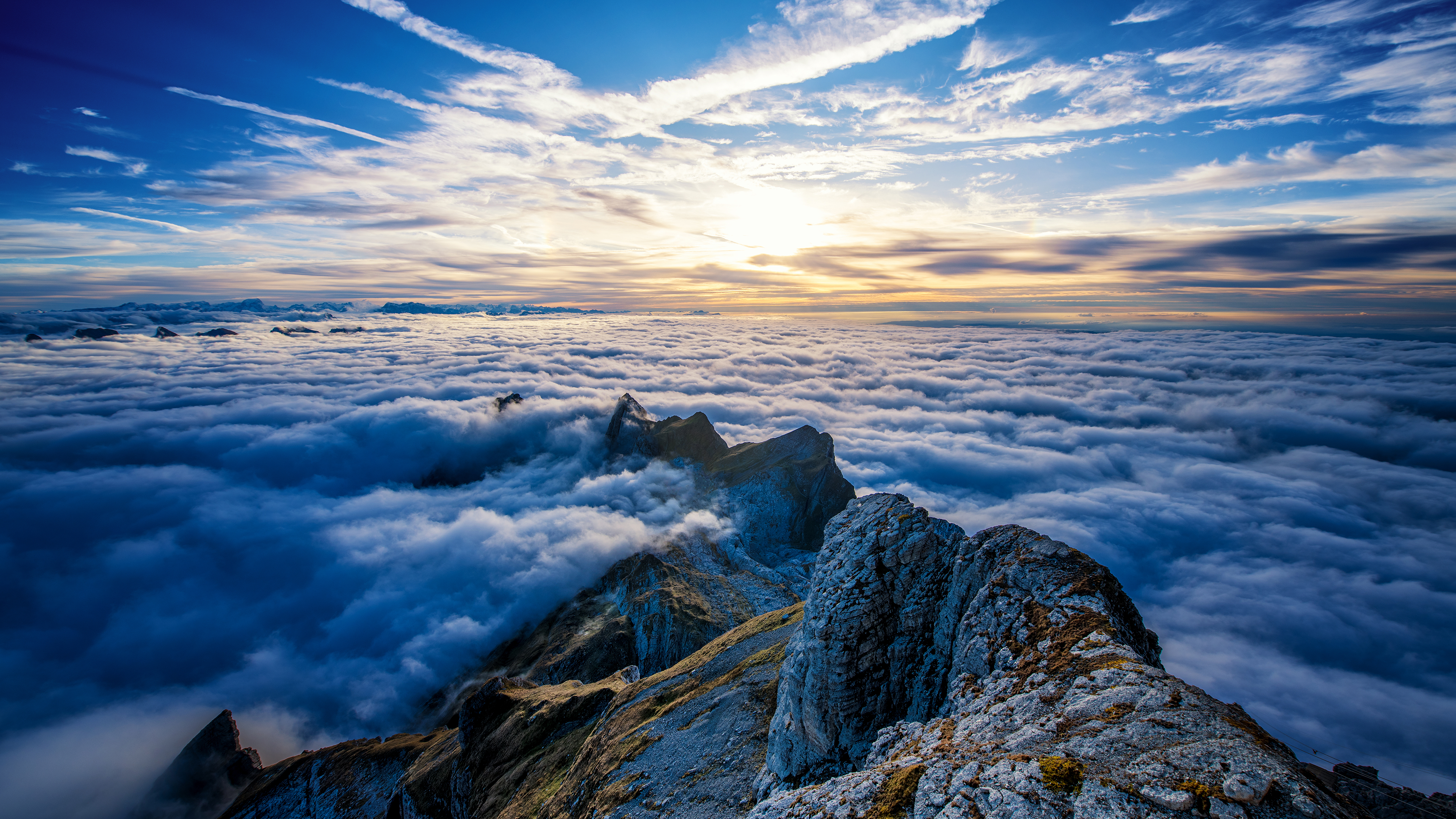 General 4096x2304 landscape clouds mountains Dominic Kamp sky nature rocks sunlight Switzerland