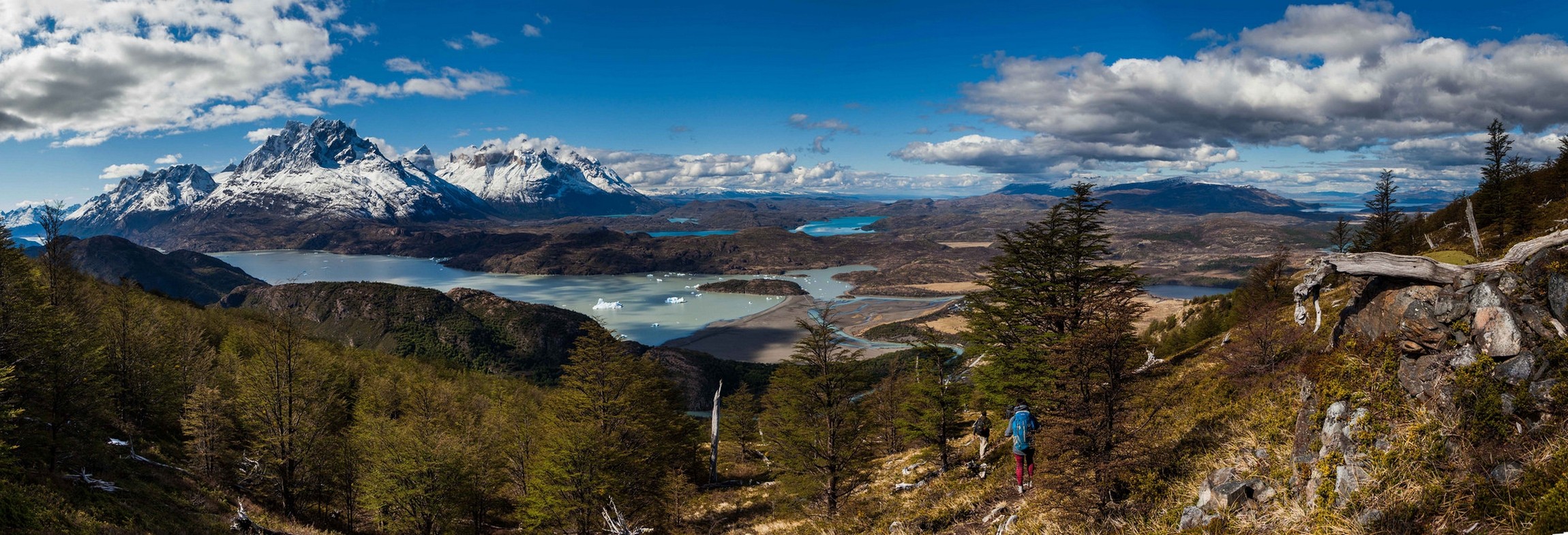 General 2300x785 nature photography landscape panorama mountains river clouds forest hiking snowy peak trees Torres del Paine Patagonia Chile South America