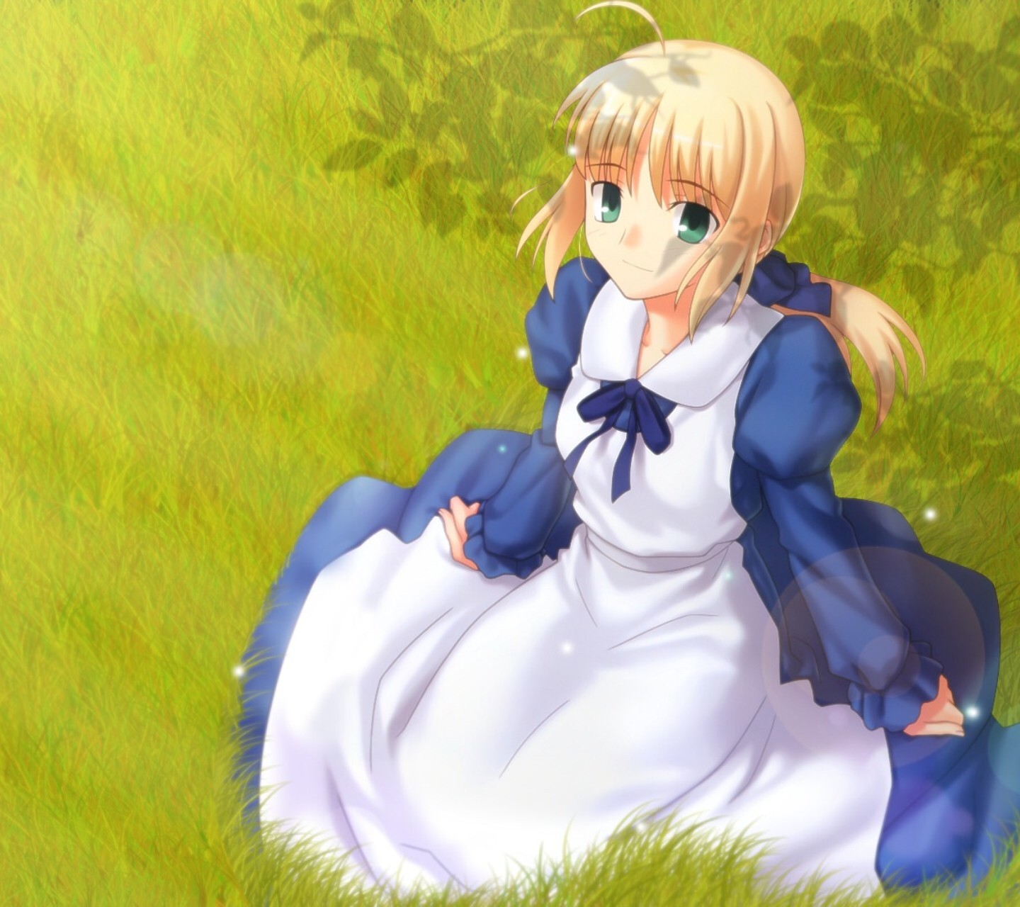 Anime 1440x1280 Saber Fate series anime girls blonde green eyes anime Artoria Pendragon Fate/Stay Night dress looking at viewer