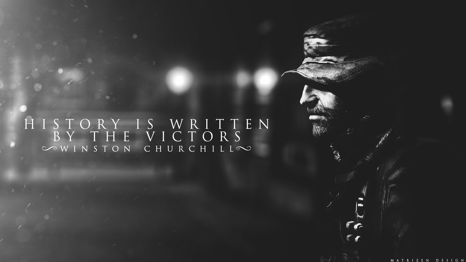 General 1920x1080 Call of Duty 4: Modern Warfare quote Winston Churchill depth of field digital art 2D particle lights Call of Duty video games PC gaming video game men monochrome