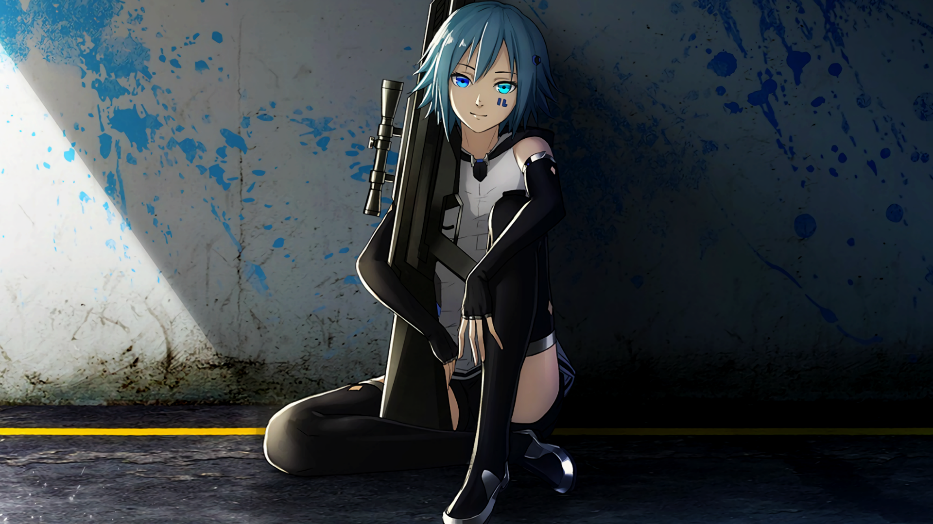 Anime 1920x1080 gun anime girls rifles sniper rifle blue hair weapon