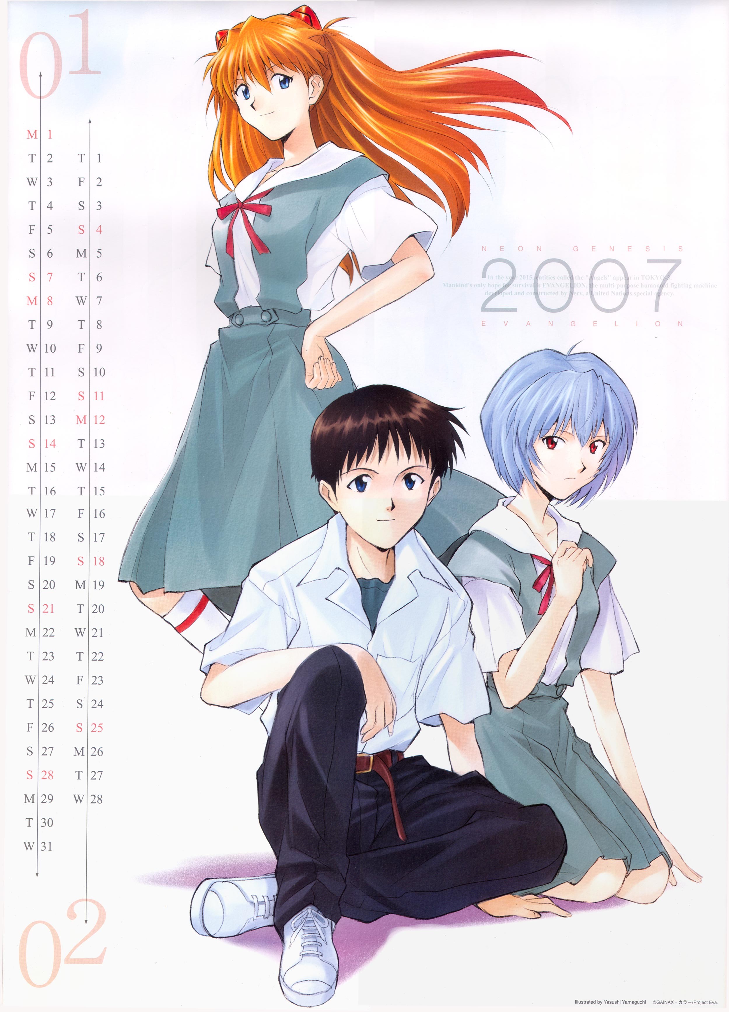 Anime 2500x3469 anime Neon Genesis Evangelion Asuka Langley Soryu Ikari Shinji Ayanami Rei 2007 (Year)