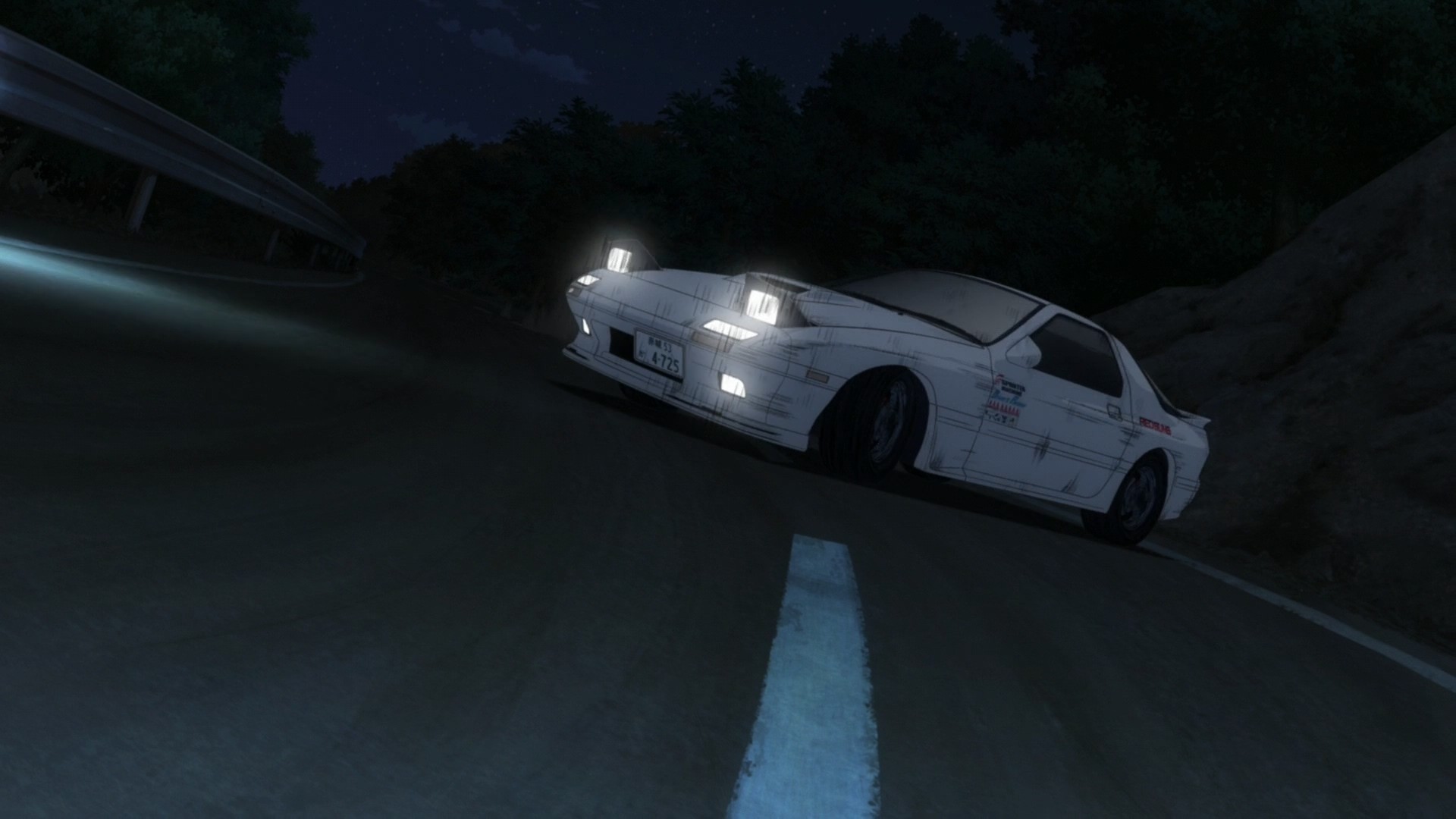 Anime 1920x1080 Initial D Mazda RX-7 car pop-up headlights anime drift night Mazda dutch tilt