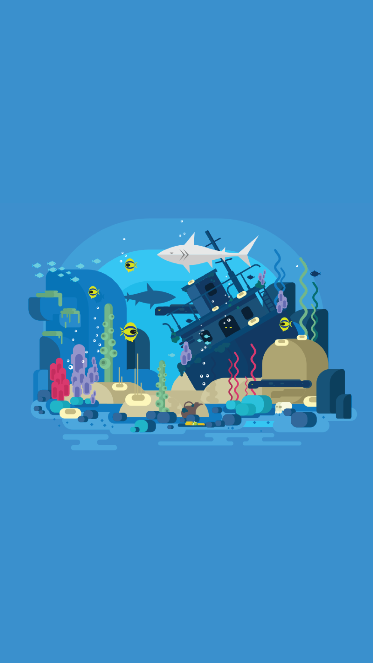 General 1242x2208 underwater minimalism shipwreck animals fish shark artwork simple background blue background sea life