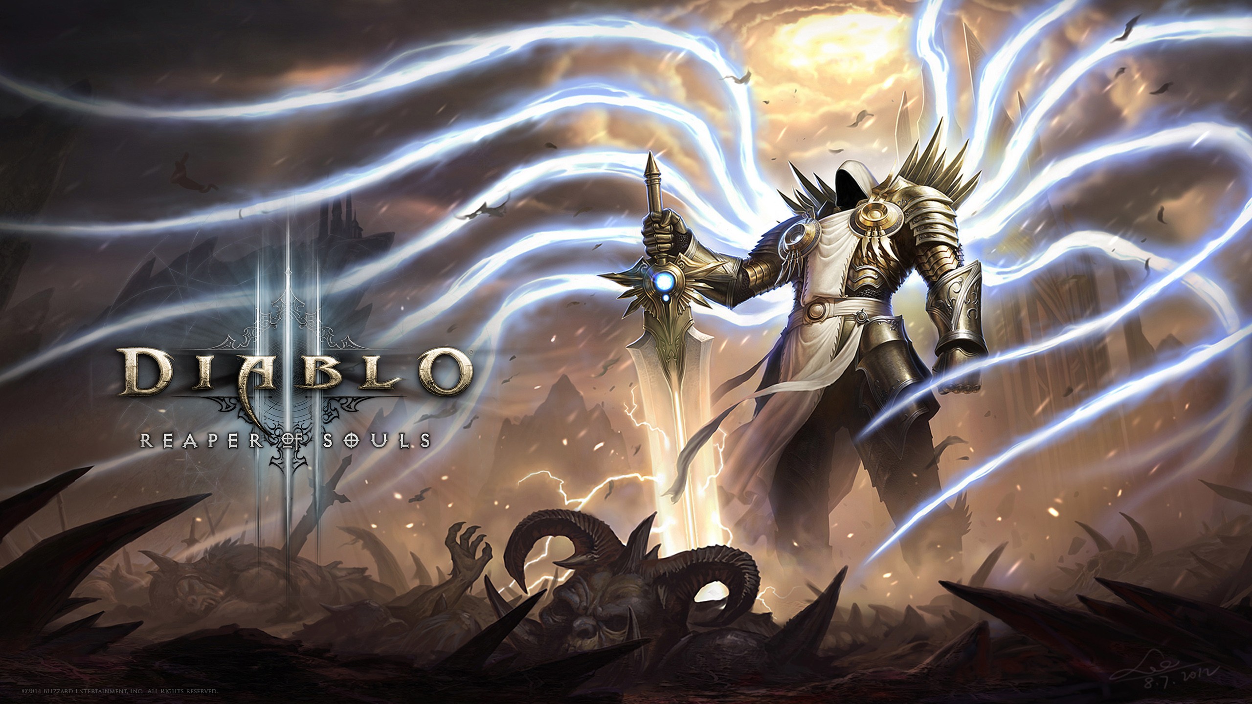 General 2560x1440 Blizzard Entertainment Tyrael Diablo 3: Reaper of Souls Diablo III video games video game art fantasy art sword 2014 (Year)