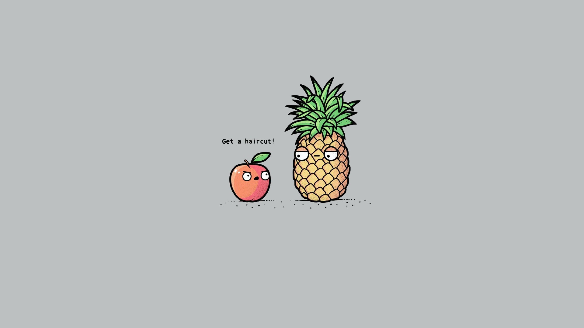 General 1920x1080 minimalism humor apples pineapples gray background cartoon food fruit artwork simple background