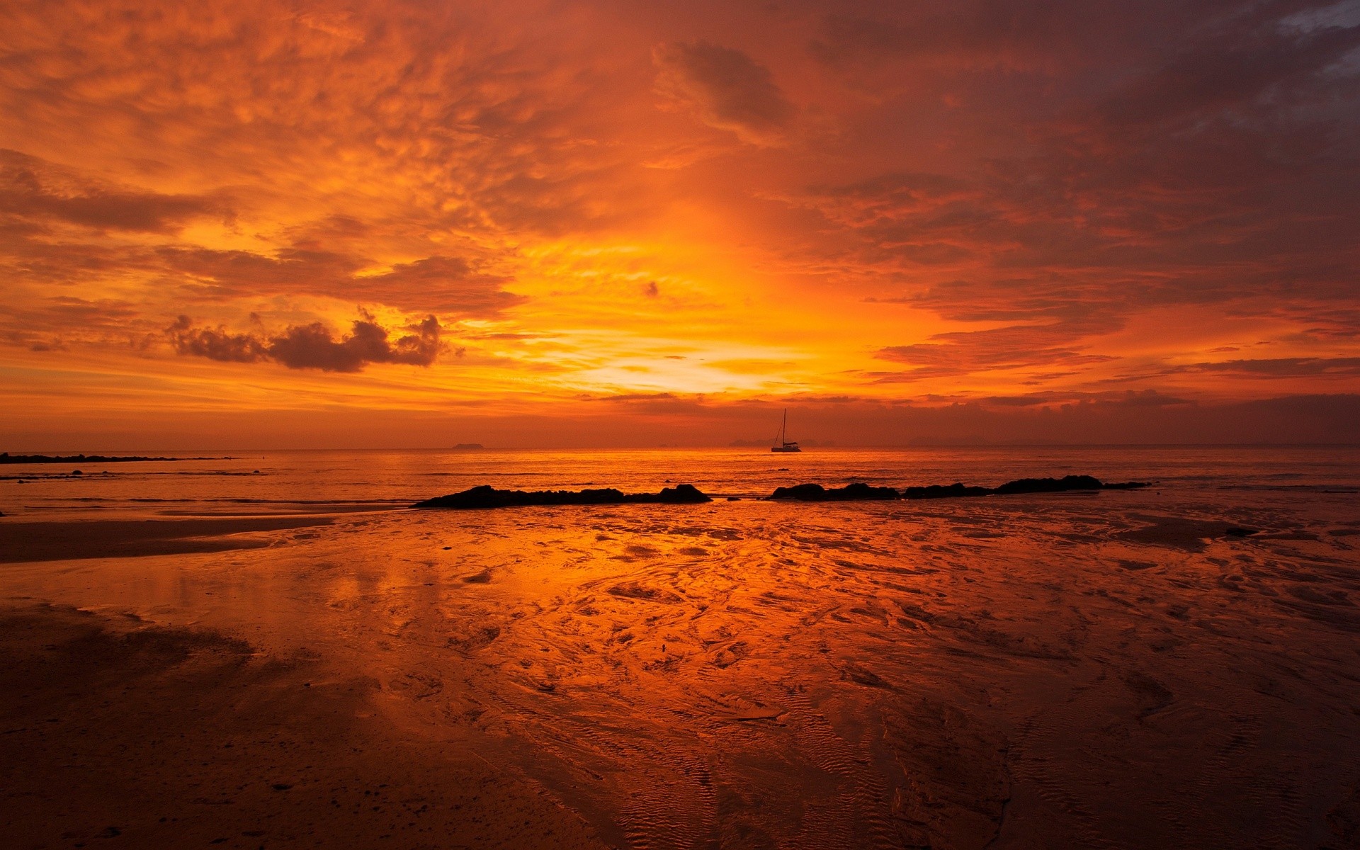 General 1920x1200 sea sunset skyscape orange sky boat horizon dark sunlight clouds outdoors nature orange