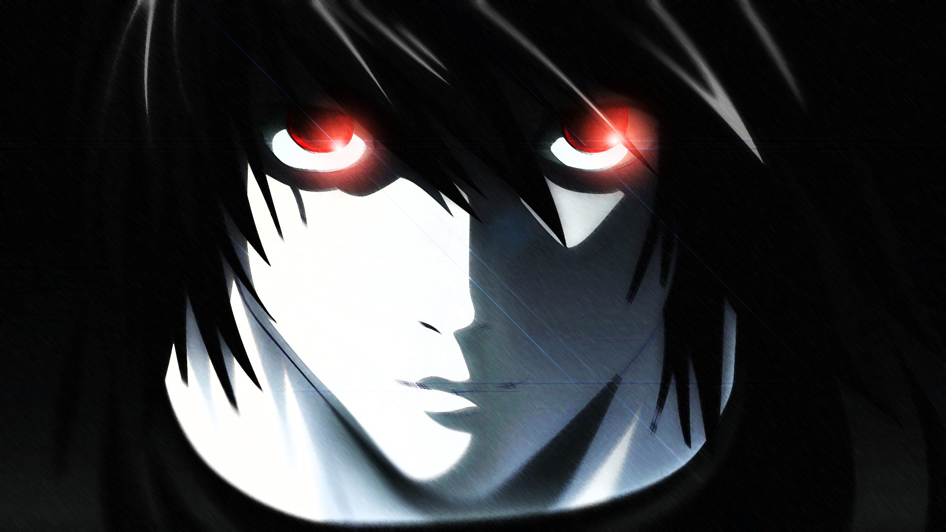Anime 1920x1080 Lawliet L red eyes anime face closeup glowing eyes black background