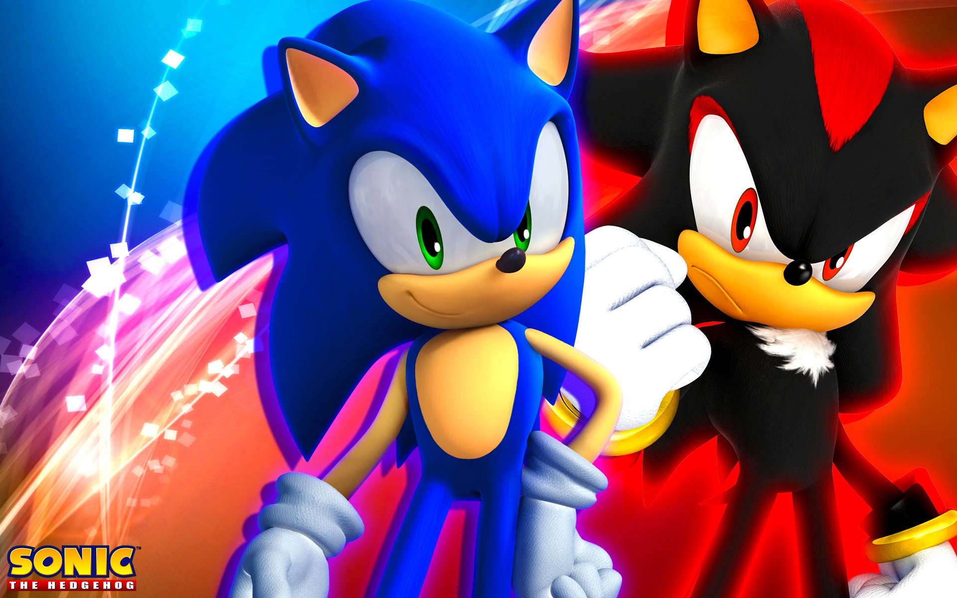 General 1920x1200 Shadow the Hedgehog blue red video game characters gloves Sonic the Hedgehog video games standing looking at viewer frown closed mouth white gloves fist title smiling