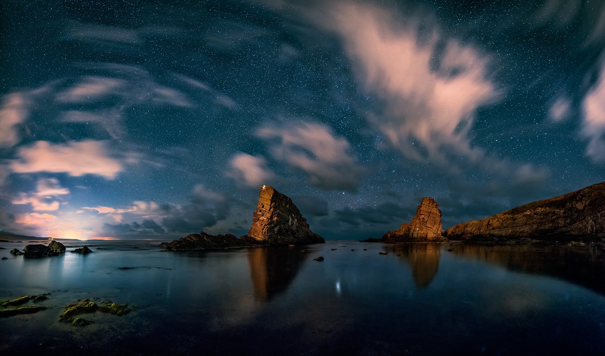 General 2000x1177 landscape nature starry night rocks sea coast clouds calm long exposure Bulgaria sky stars reflection