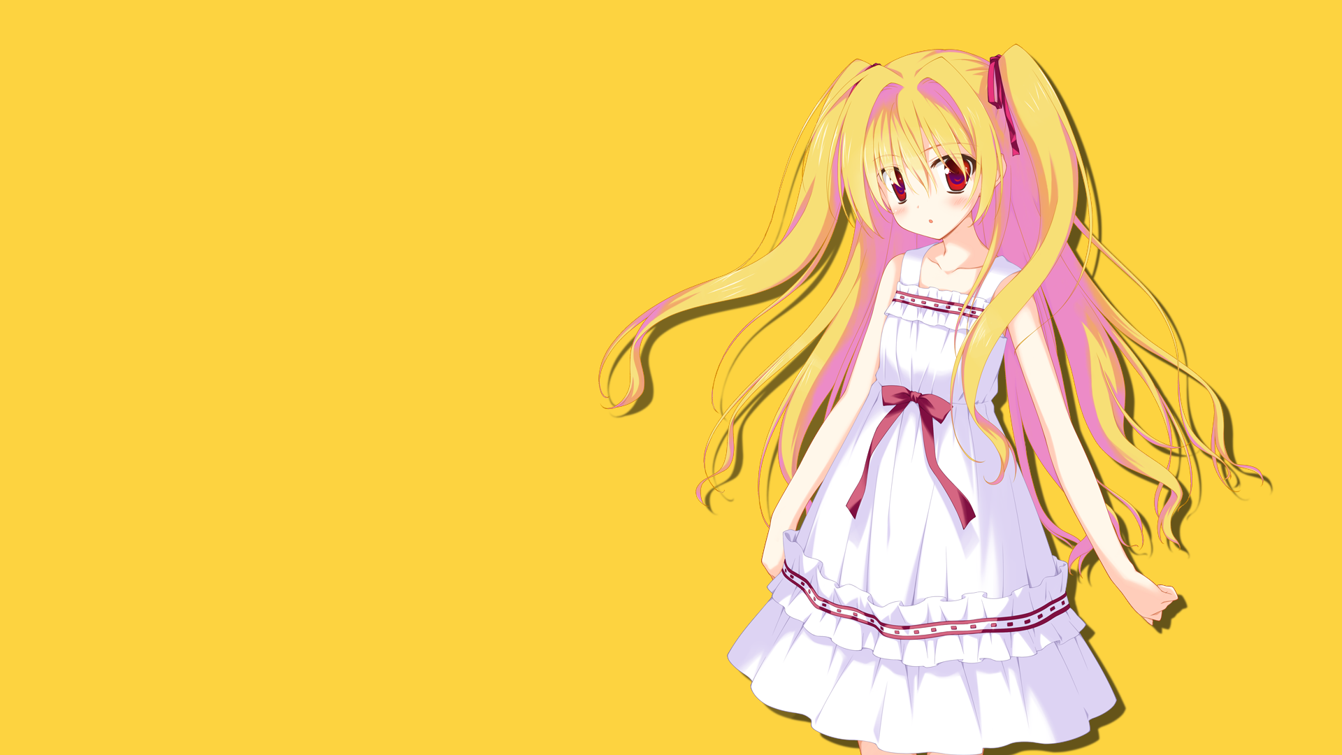 Anime 1920x1080 colorful anime anime girls long hair blonde yellow background simple background red eyes dress white dress white clothing