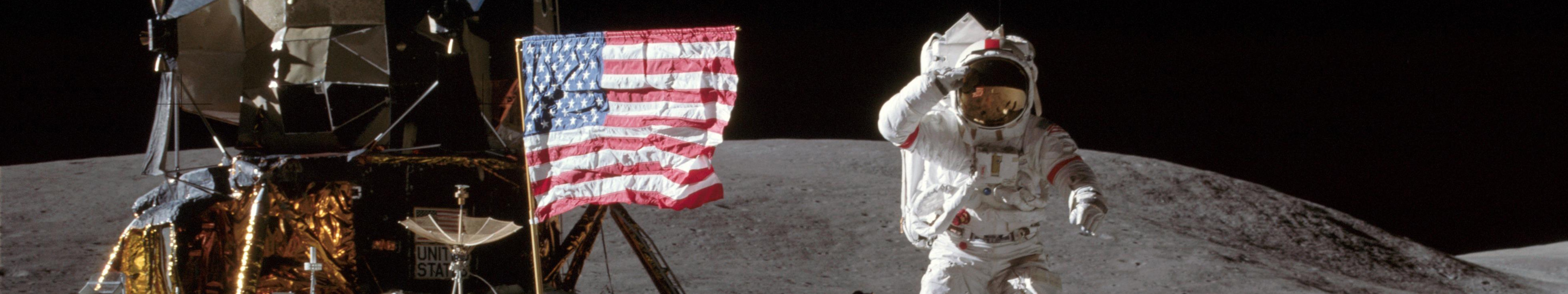 General 5760x1080 flag Moon space astronaut Apollo program NASA American flag