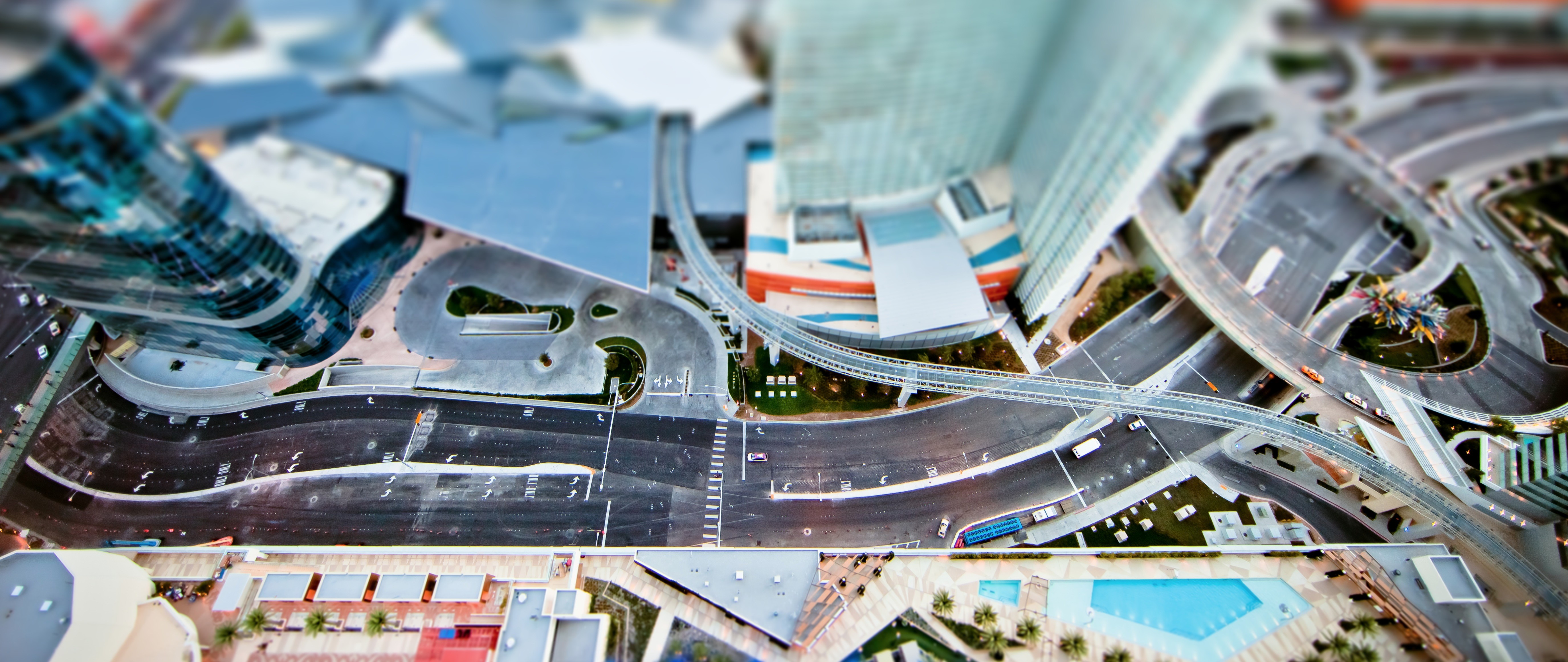General 5503x2325 tilt shift city road aerial view rooftops cityscape digital art