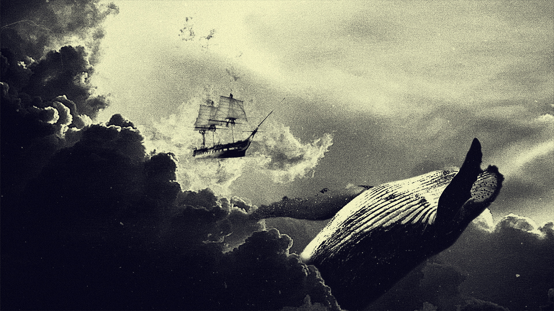 General 1920x1080 surreal whale clouds ship digital art artwork sepia