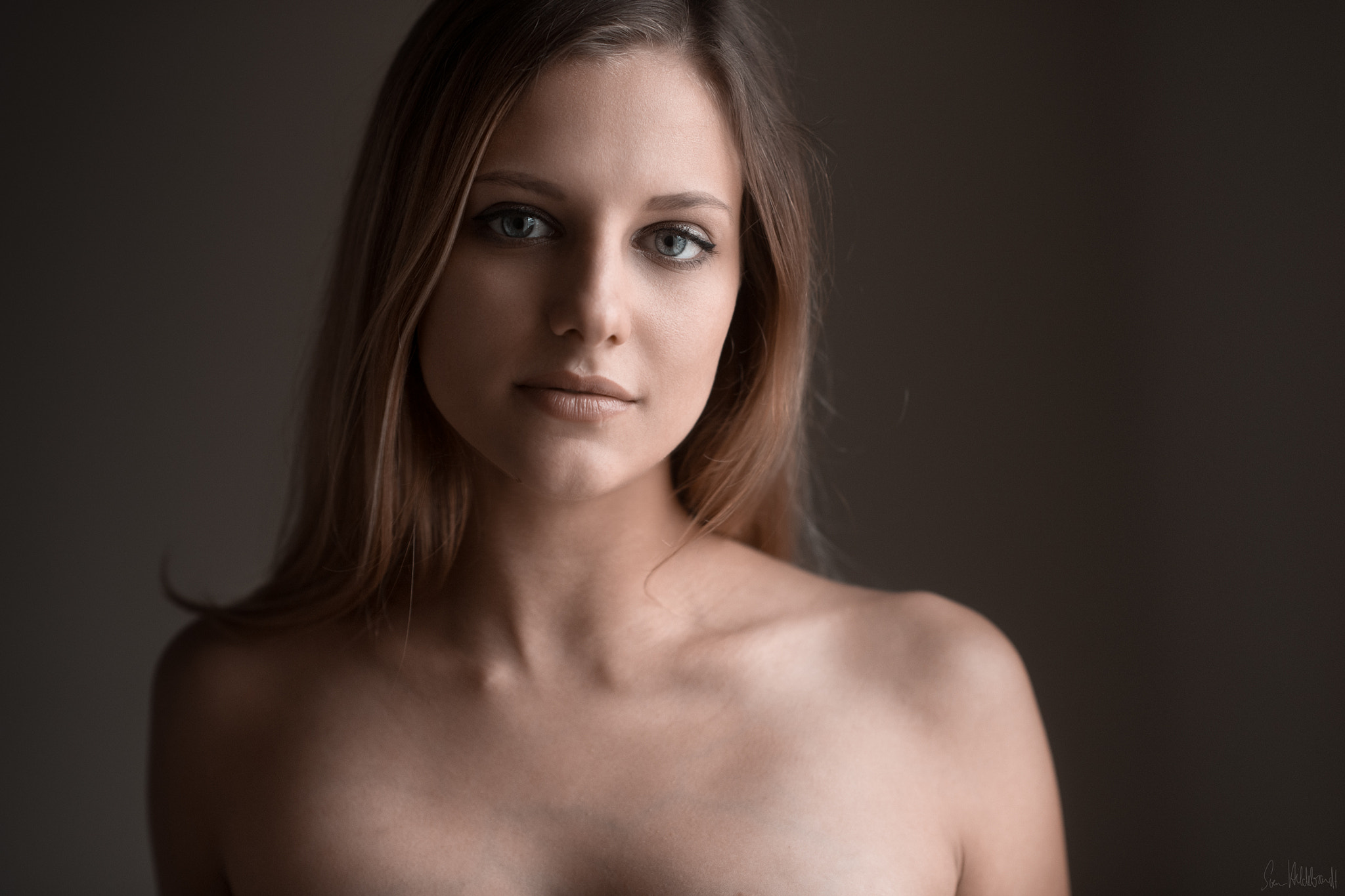 Women Brunette Face Bare Shoulders Blue Eyes Sven Hildebrandt Looking At Viewer Model