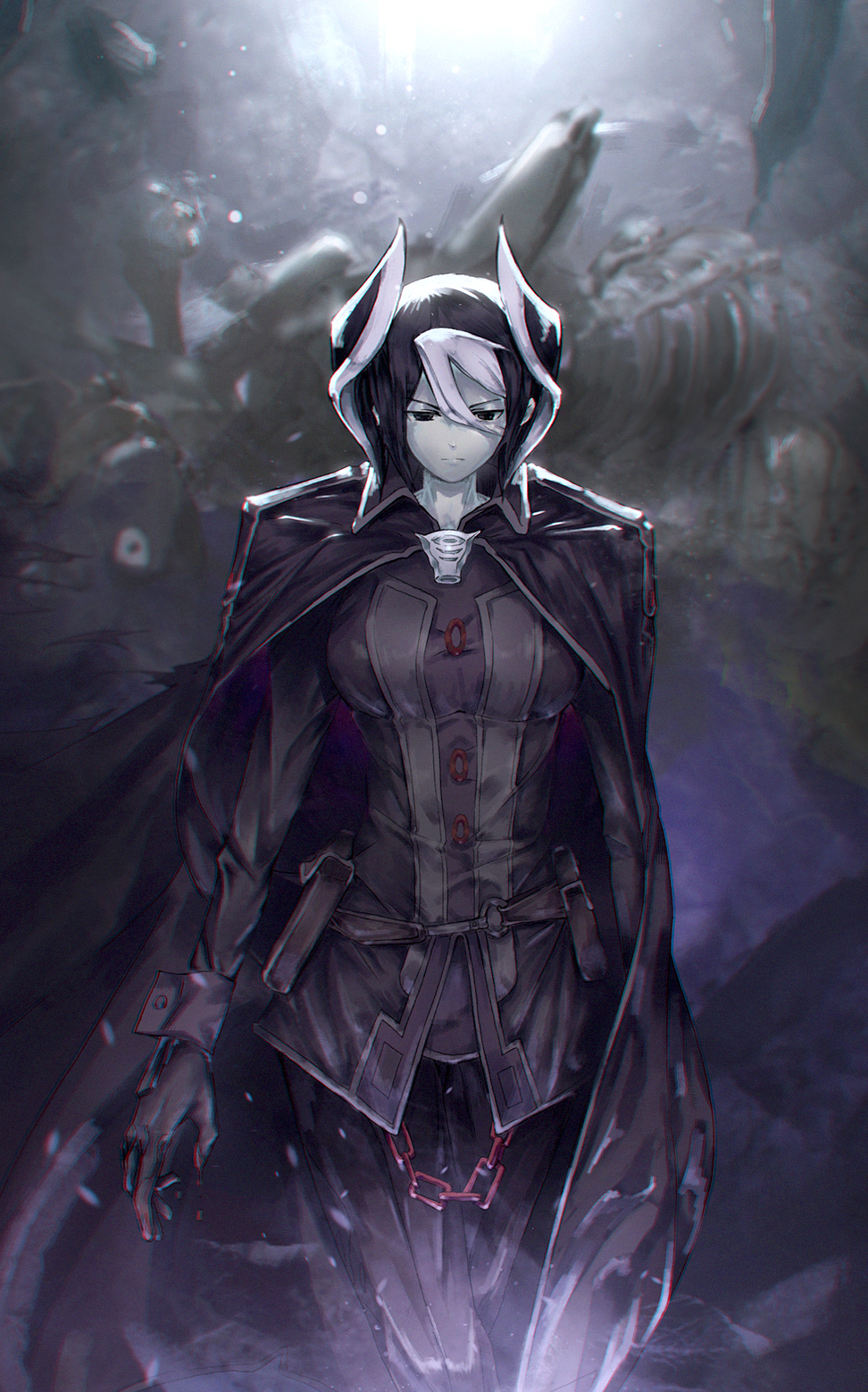 Anime 972x1558 Made in Abyss anime girls two tone hair black hair white hair blurred Ozen (Made in Abyss) fan art anime bangs 2D