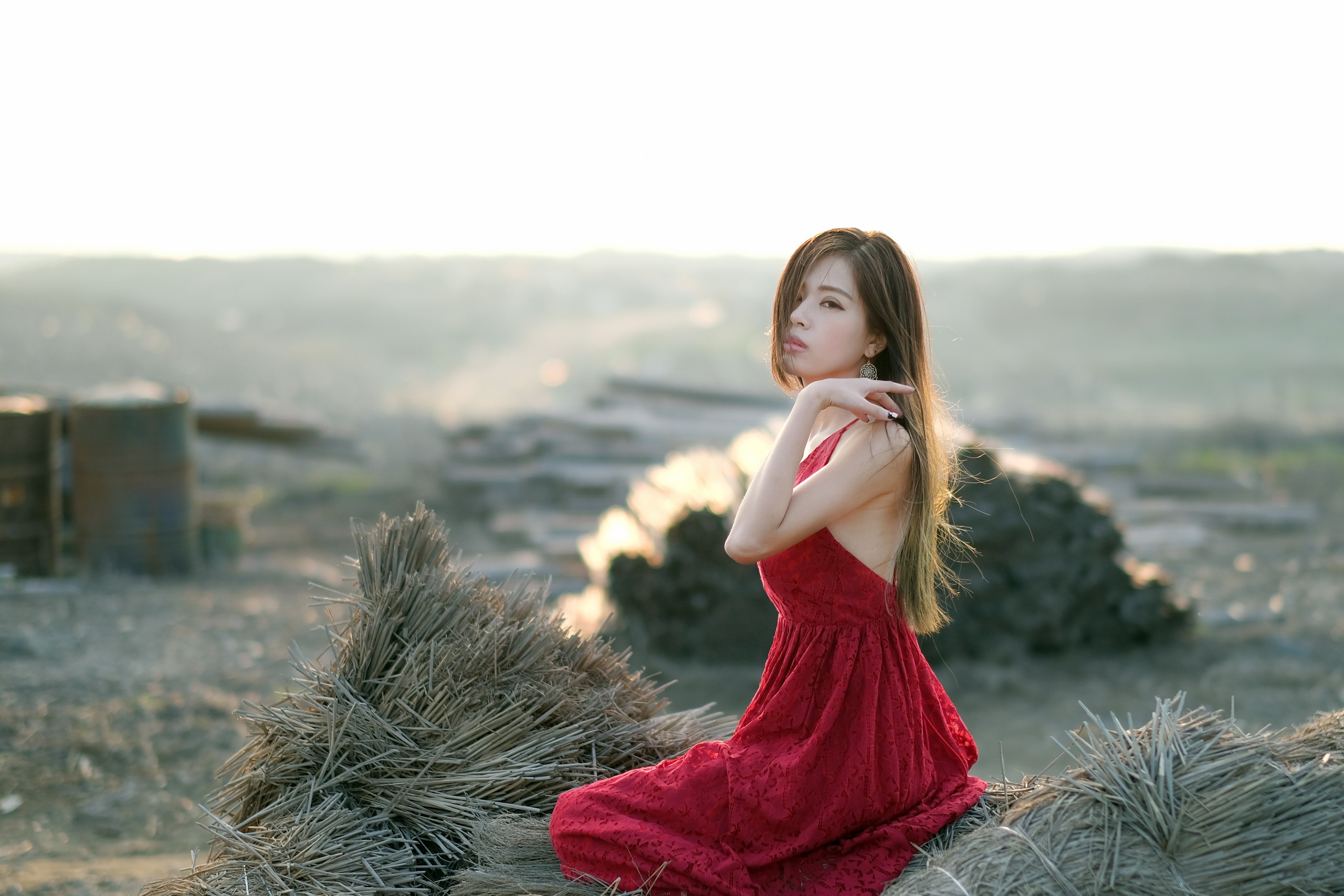 People 2560x1707 red dress women Asian women outdoors