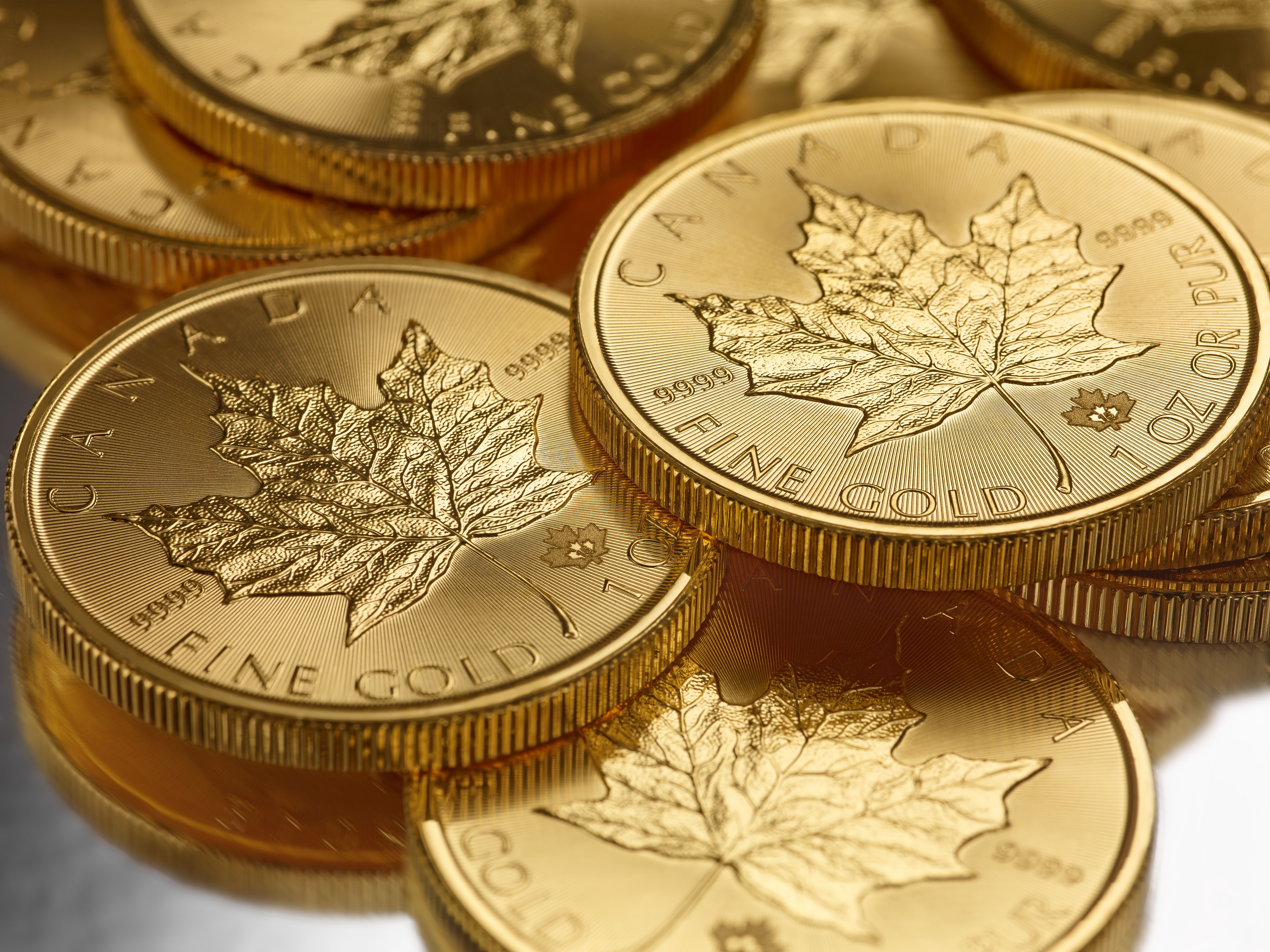General 6670x5000 Canada macro gold money coins metal maple leaves closeup