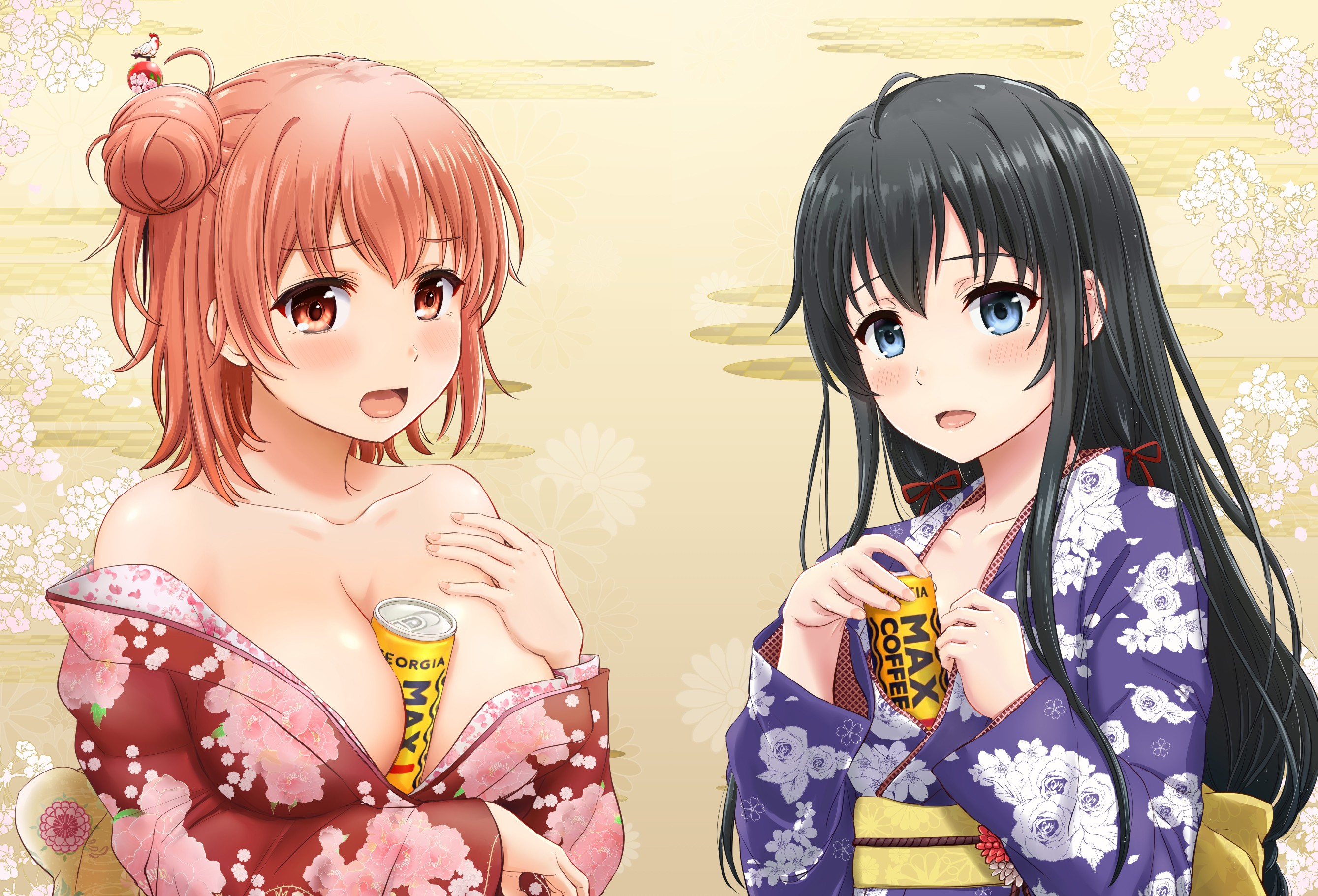 Anime 2678x1821 Yahari Ore no Seishun Love Comedy wa Machigatteiru cleavage kimono no bra open shirt Yuigahama Yui Yukinoshita Yukino big boobs