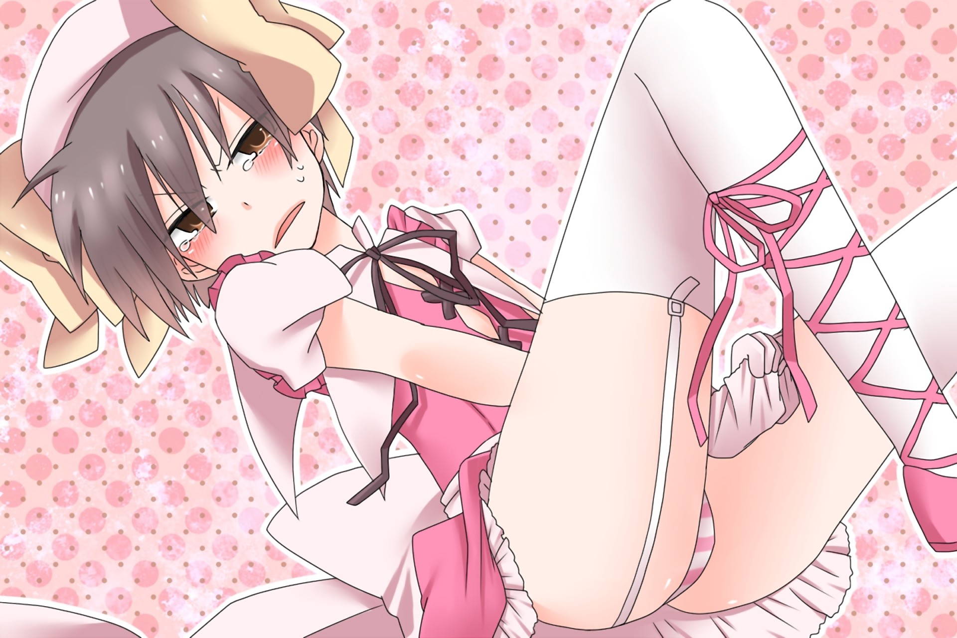 Anime 1920x1280 Kore wa Zombie Desu ka? Aikawa Ayumu crossdressing striped panties pink dress