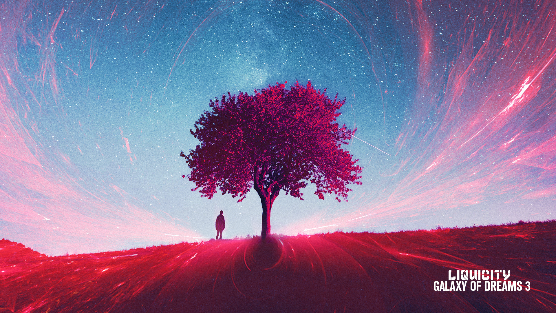 General 1920x1080 drum and bass Liquicity music digital art red trees text