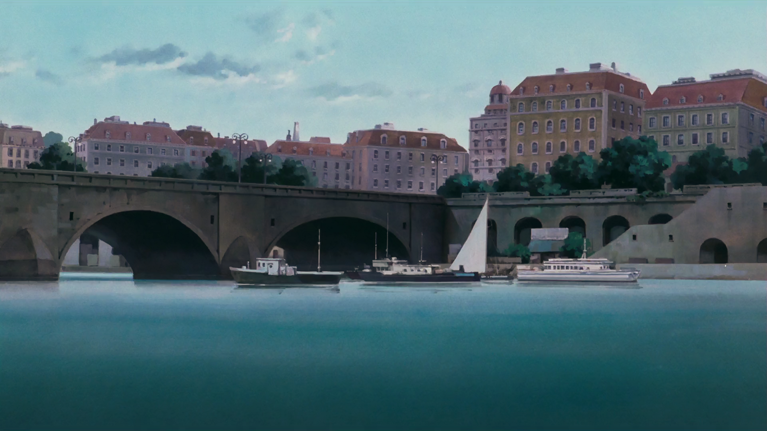 General 2560x1440 Studio Ghibli anime cityscape river