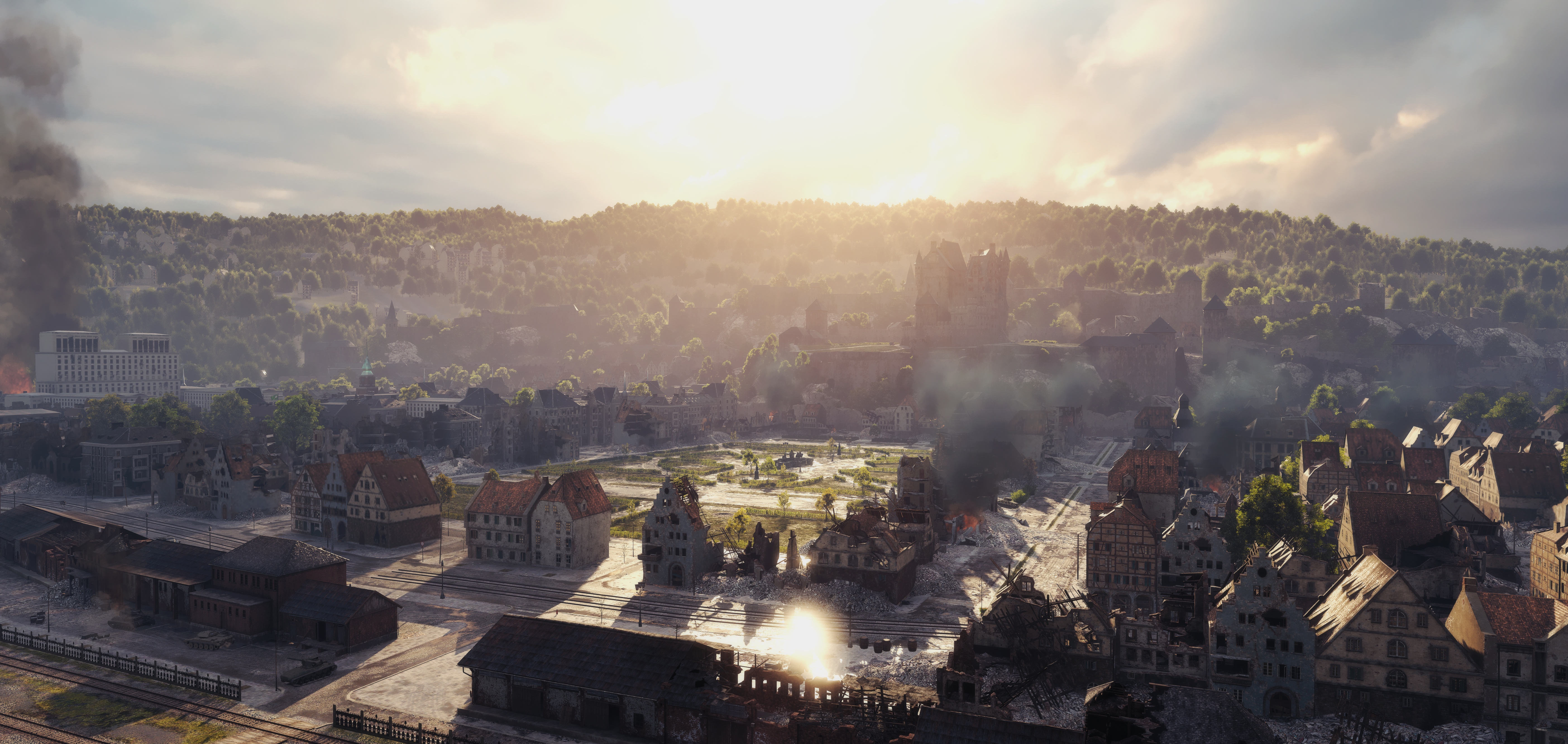 General 5616x2664 video games World of Tanks PC gaming town