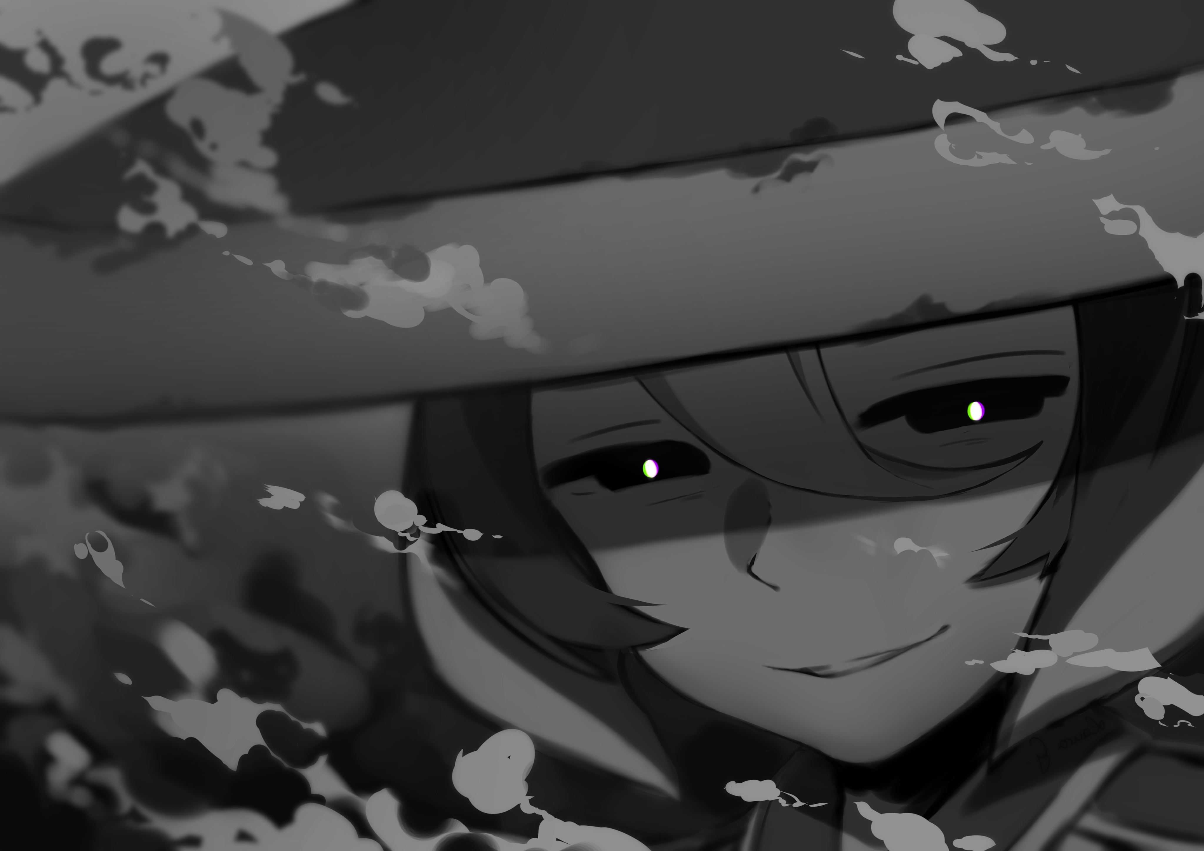 Anime 4093x2894 Made in Abyss monochrome Sasoura looking at viewer blurred Ozen (Made in Abyss)