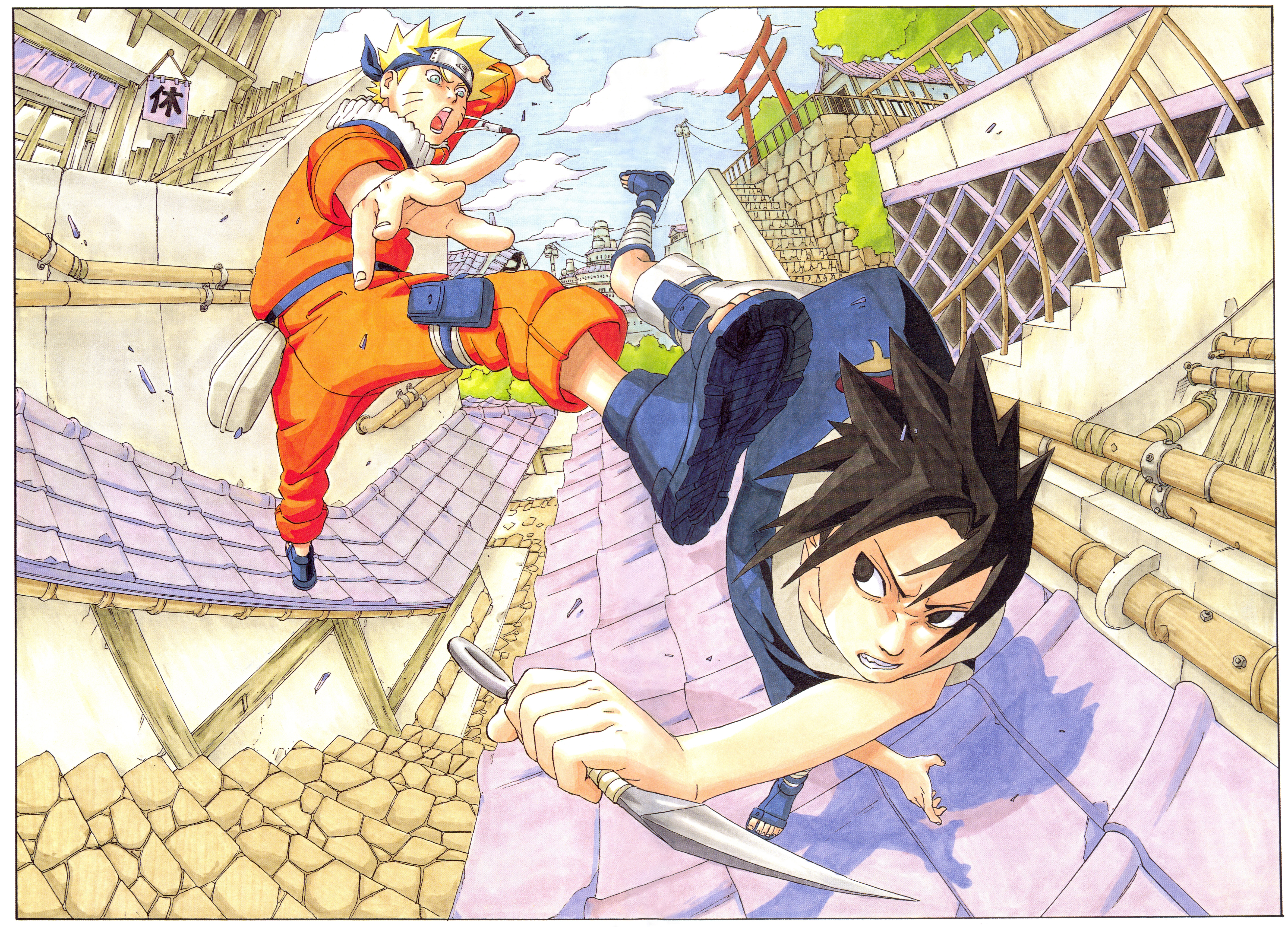 Anime 5560x4000 Naruto Shippuden Masashi Kishimoto Uzumaki Naruto Uchiha Sasuke artwork illustration
