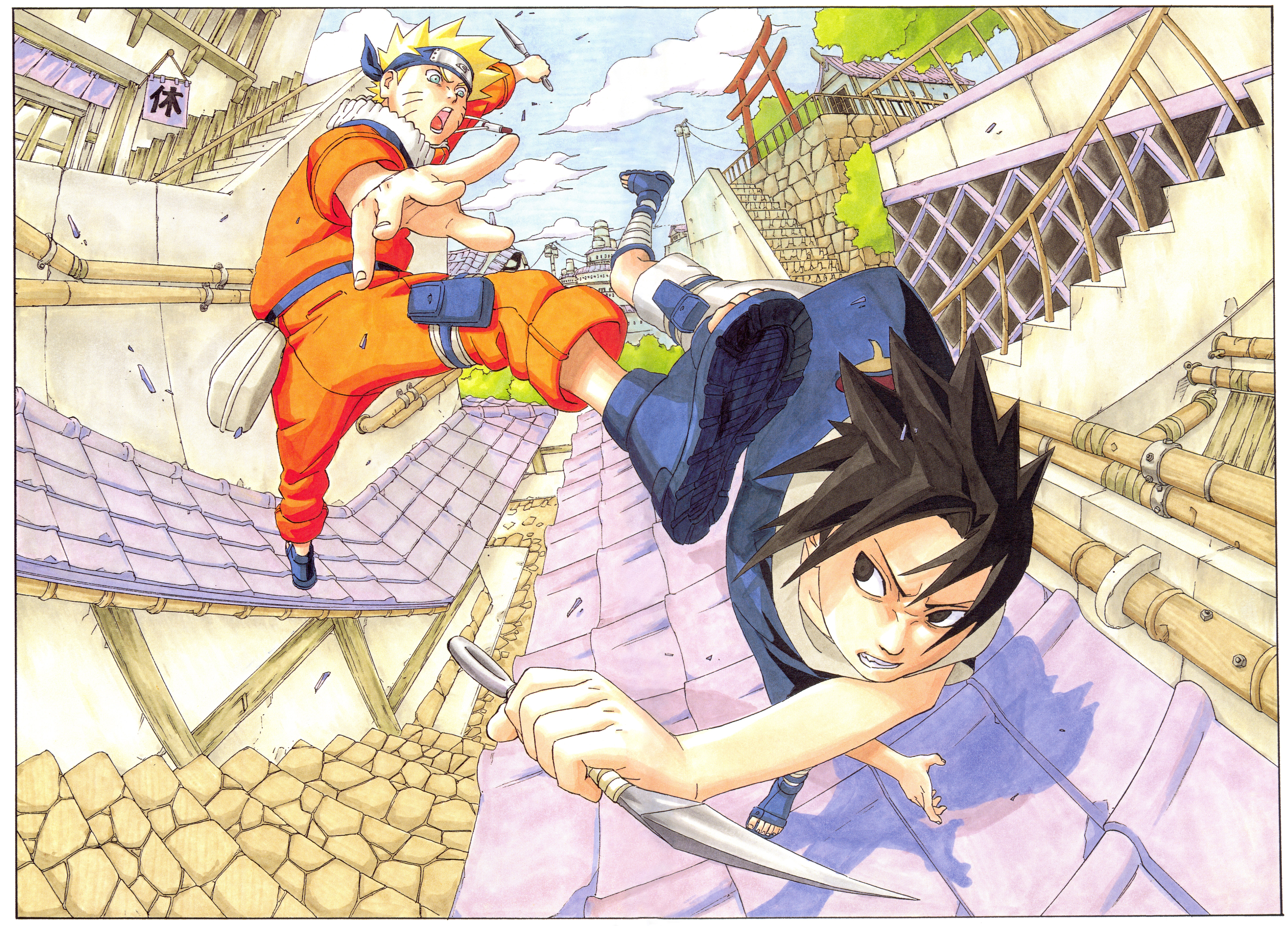 Anime 5560x4000 Naruto Shippuden Masashi Kishimoto Uzumaki Naruto Uchiwa Sasuke artwork illustration