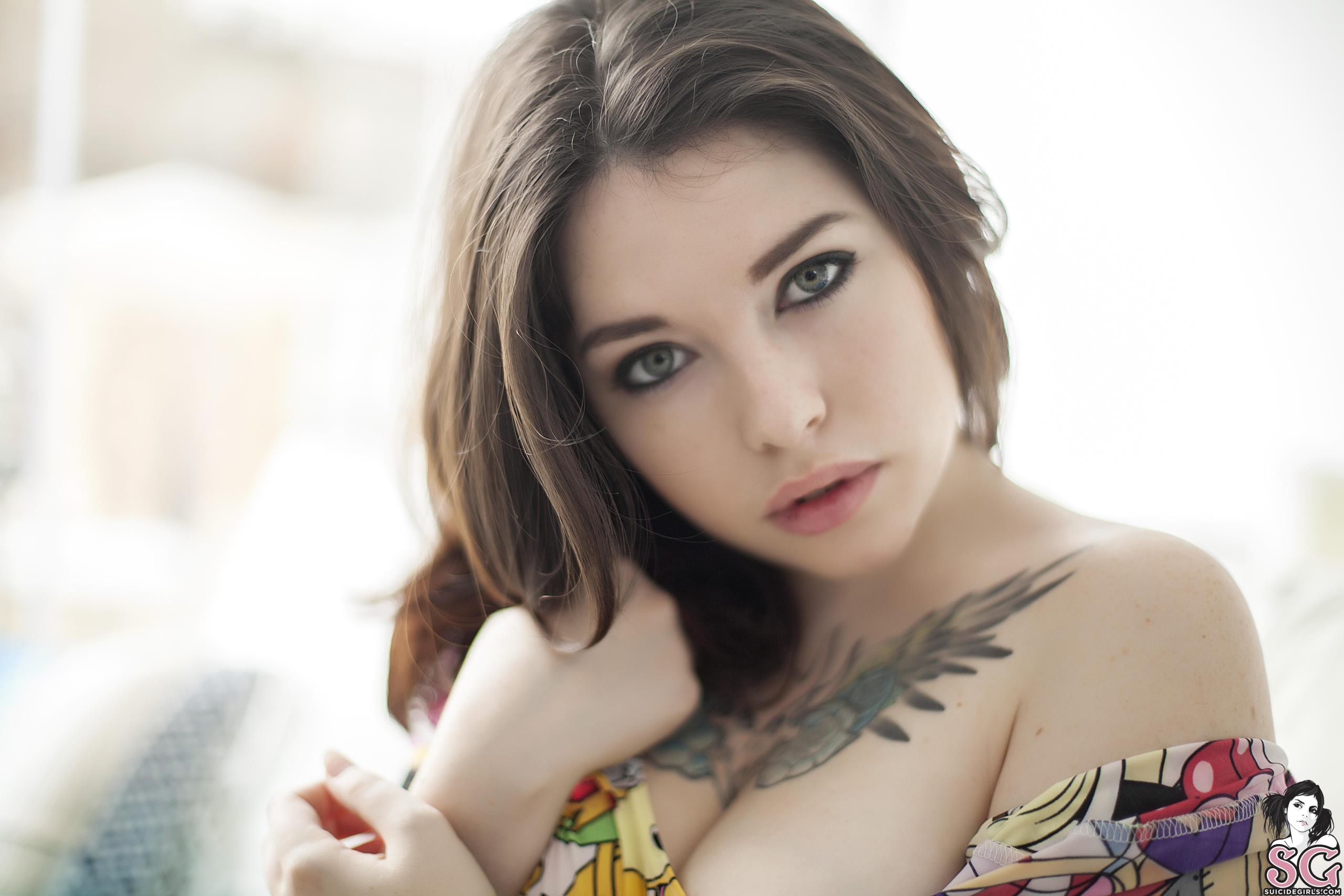 People 2560x1707 Suicide Girls tattoo face women pornstar Voly Suicide closeup watermarked parted lips eyes lips