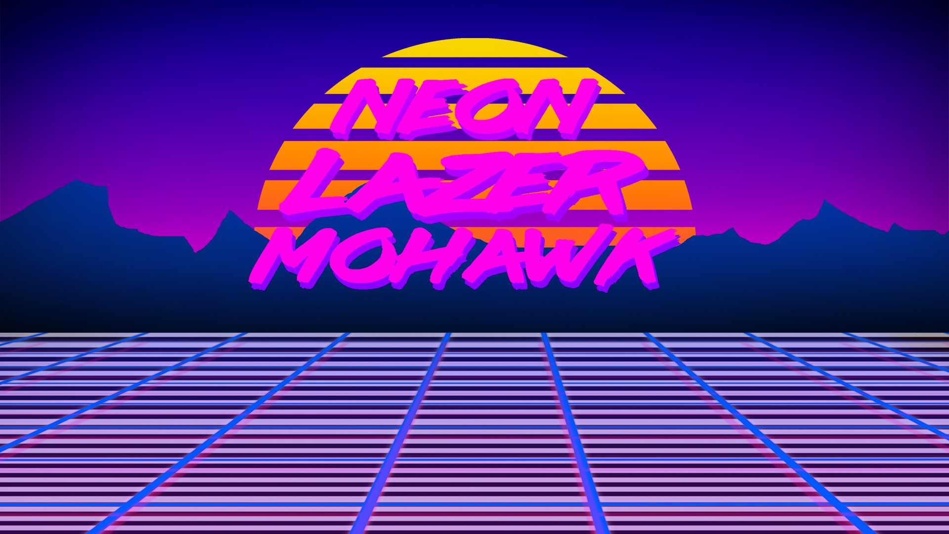 General 1920x1080 Neon Lazer Mohawk 1980s retro games robot grid digital art sunset Sun colorful text New Retro Wave synthwave neon Digital Grid