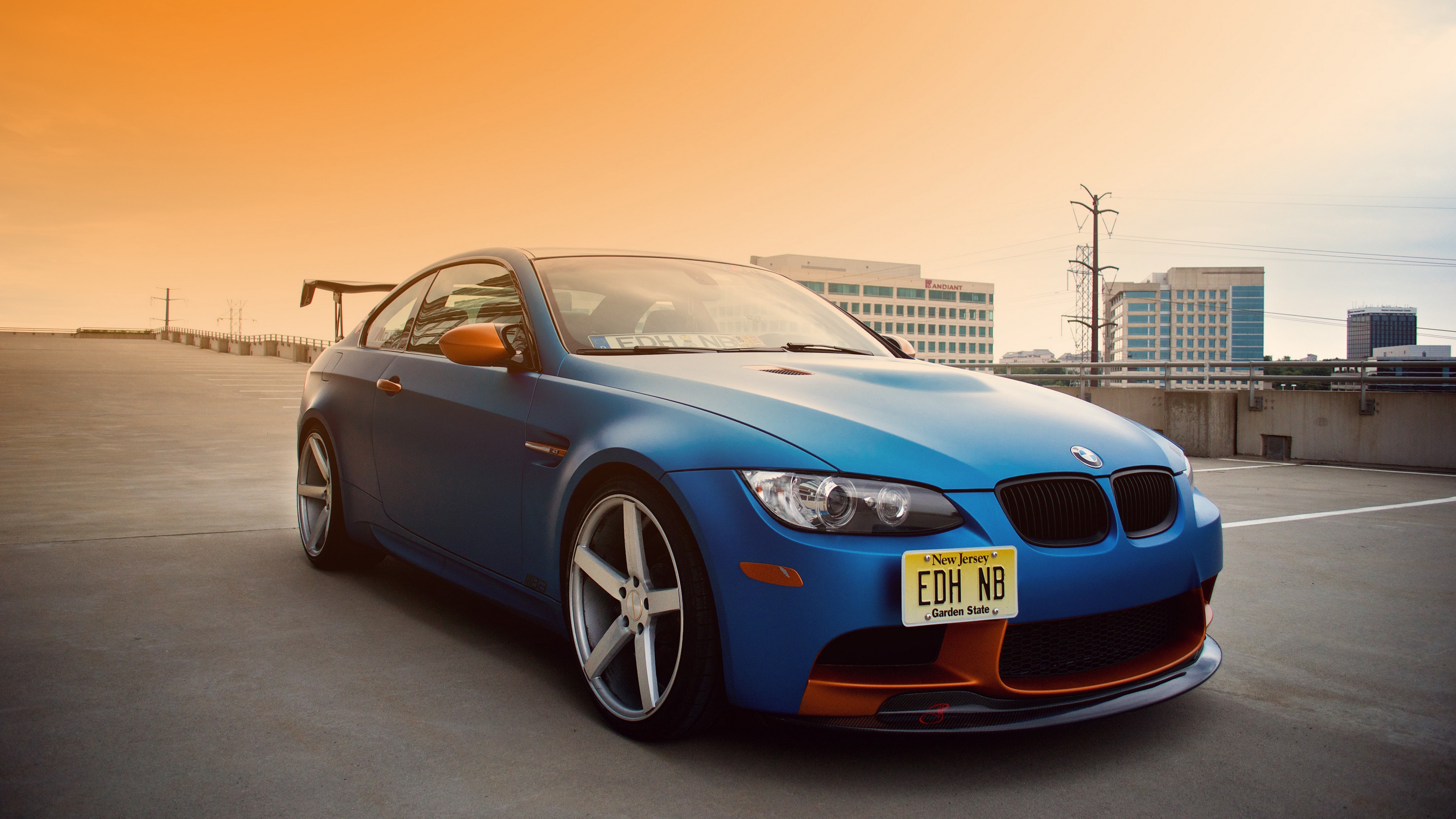 General 3840x2160 BMW blue cars BMW E92 car BMW 3 Series vehicle orange sky