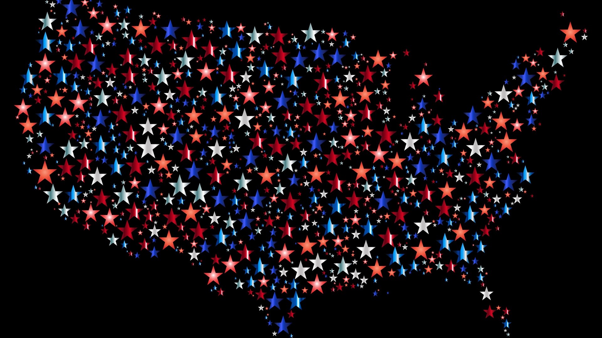 General 1920x1080 black background digital art USA stars colorful map