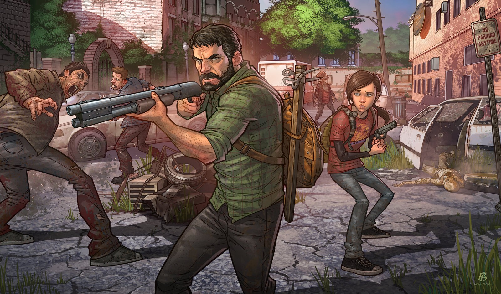 General 1600x939 The Last of Us video game art apocalyptic video games weapon science fiction gun boys with guns signs girls with guns building aiming beard Patrick Brown logo watermarked