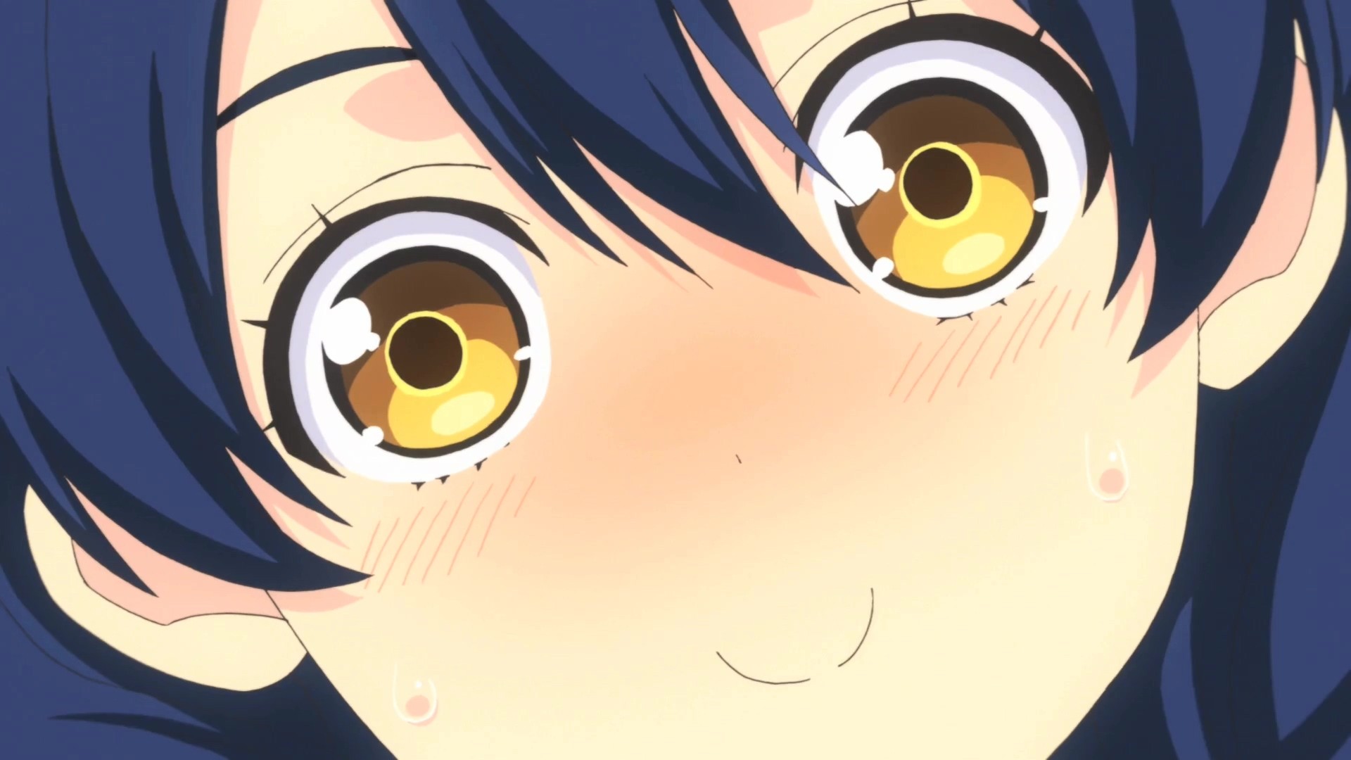 Anime 1920x1080 Shokugeki no Souma Tadokoro Megumi yellow eyes face anime girls anime closeup smiling