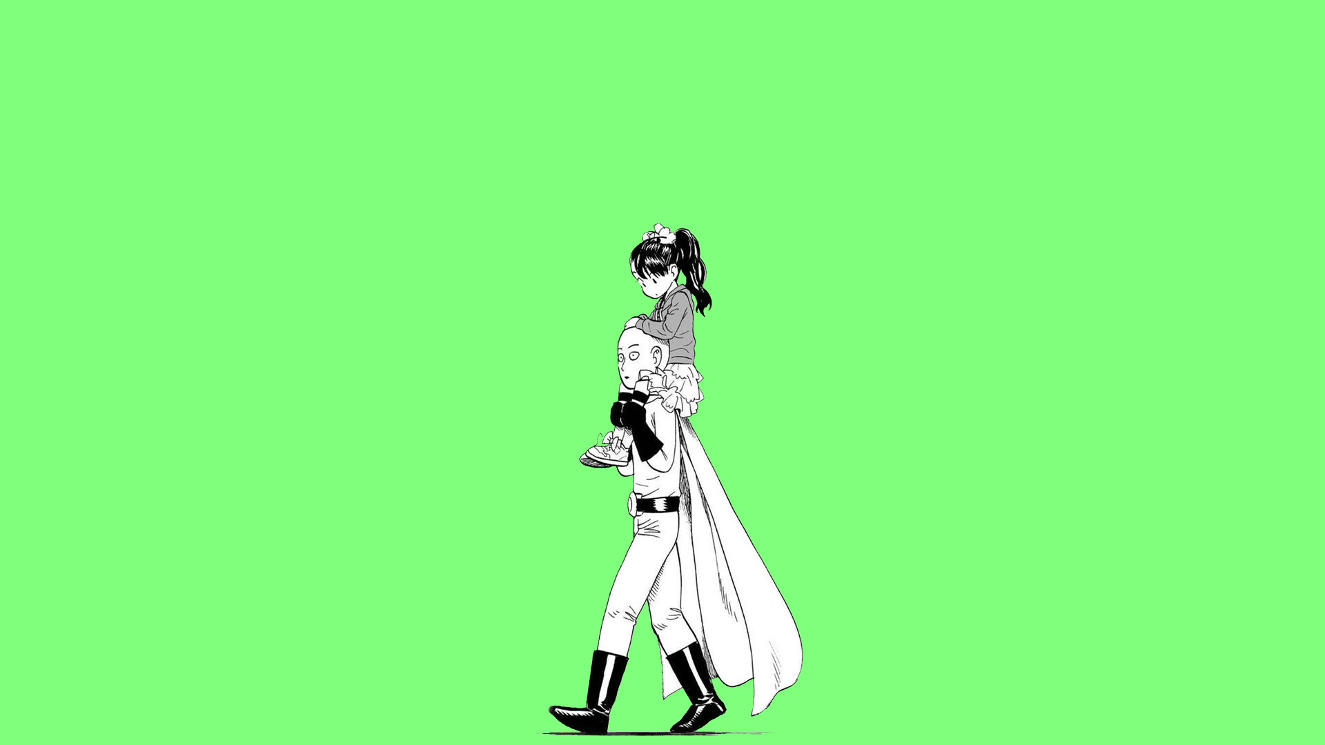 Anime 1920x1080 One-Punch Man Saitama manga green green background simple background anime boys cape anime girls