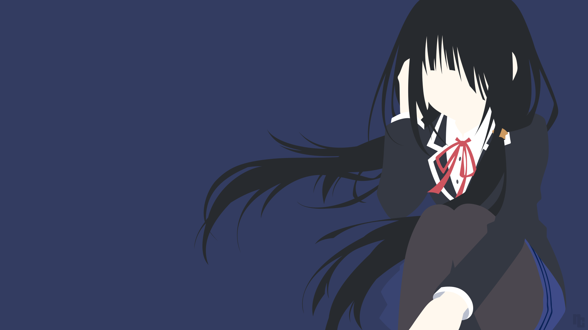 Anime 1920x1080 anime girls Date A Live Tokisaki Kurumi anime vectors blue background simple background black hair long hair minimalism anime