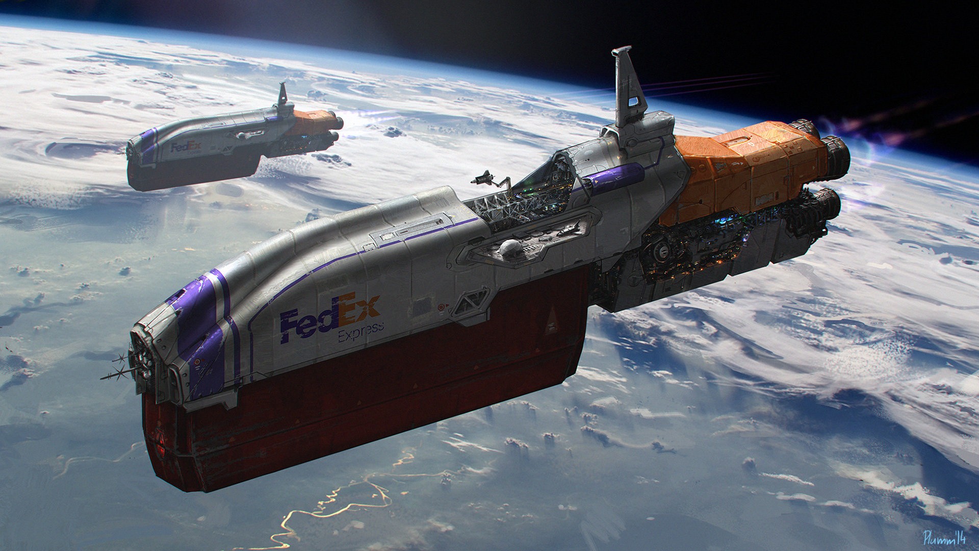 General 1920x1080 spaceship Fedex space sky humor digital art science fiction