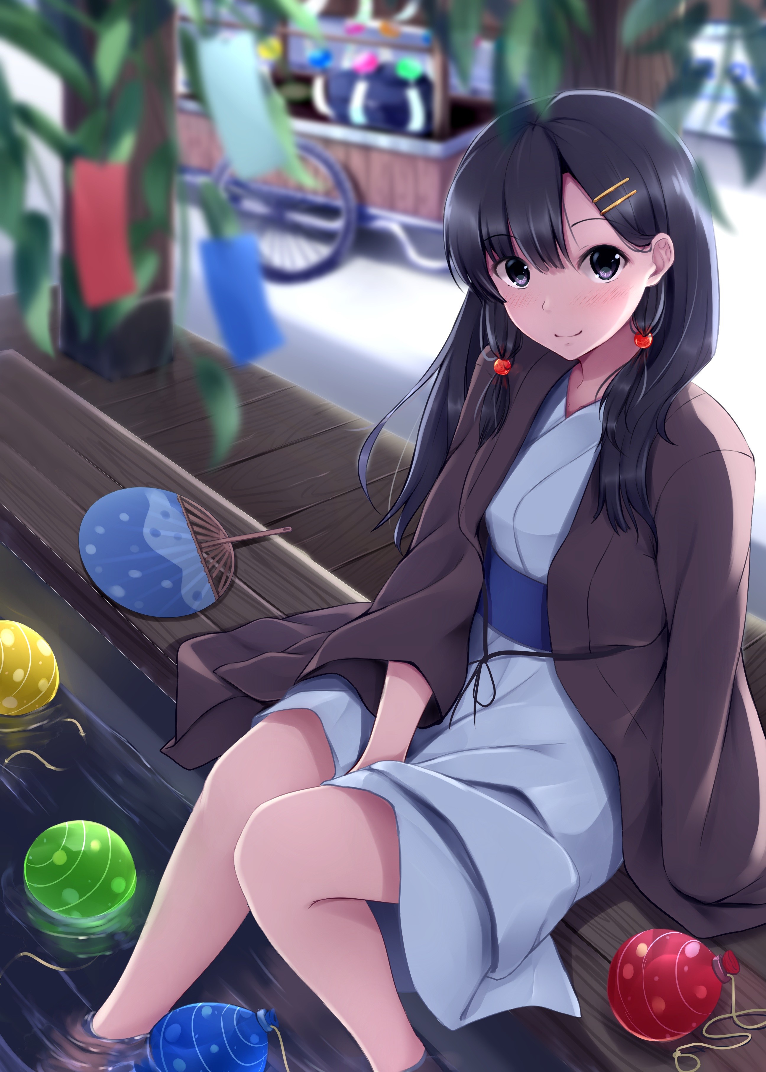 Anime 2591x3624 anime anime girls wet yukata long hair black hair Japanese clothes kimono
