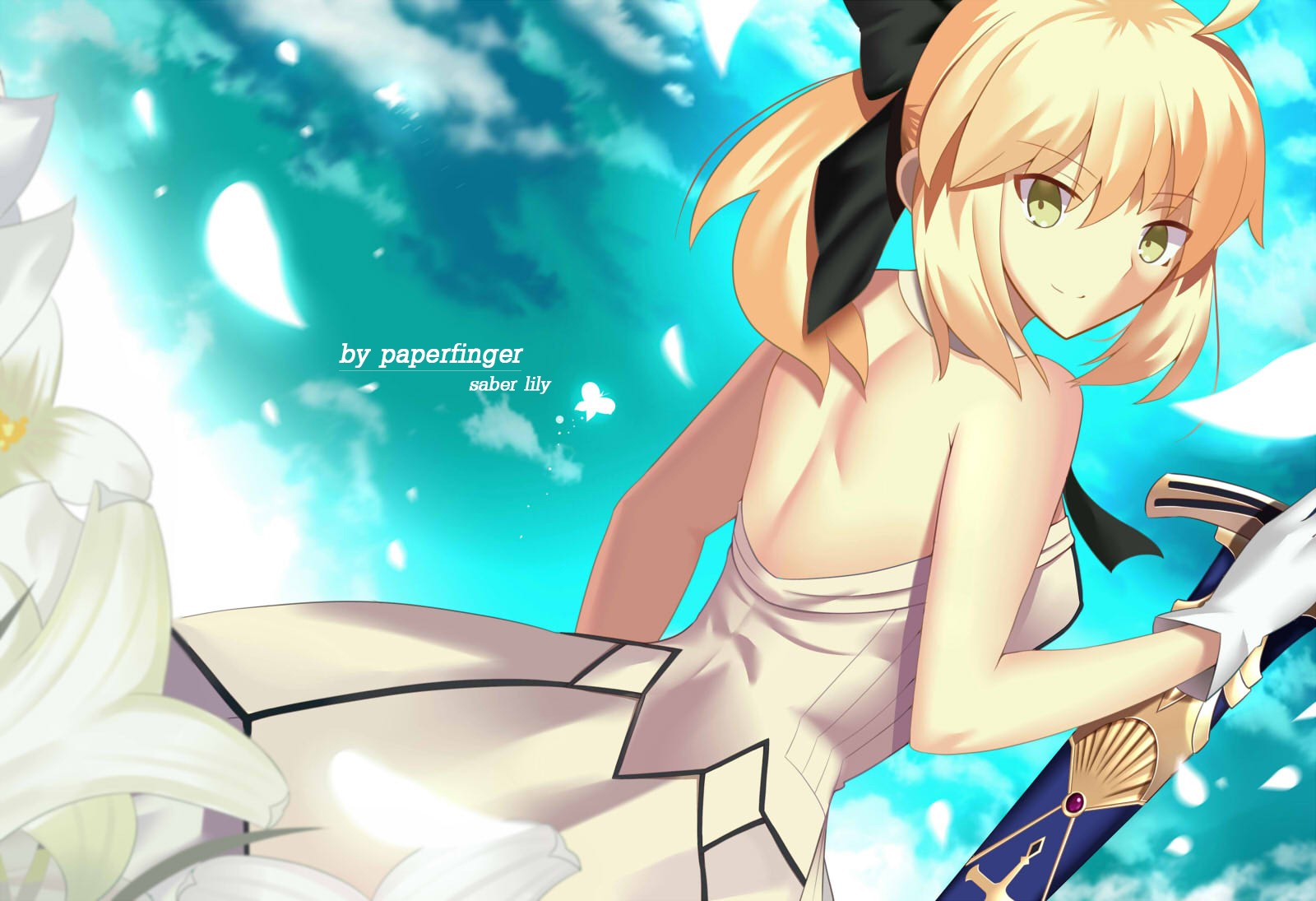 Anime 1600x1095 Fate/Grand Order Saber Lily anime girls green eyes blonde anime Fate series Artoria Pendragon Fate/Unlimited Codes  fantasy art fantasy girl smiling dress