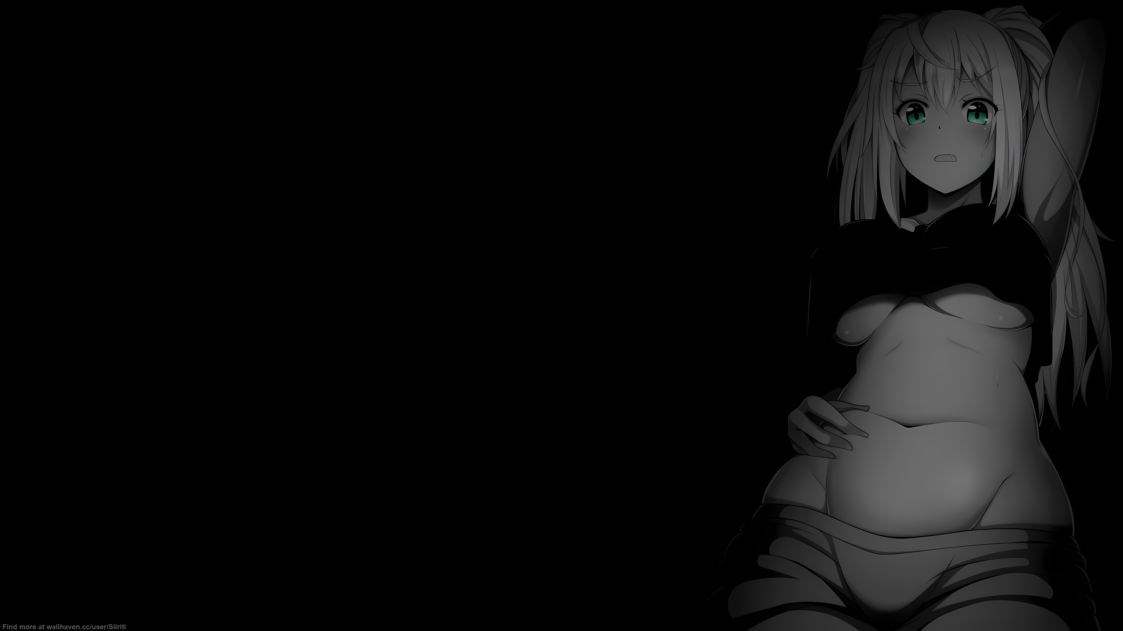Anime 3840x2160 selective coloring black background dark background simple background anime girls Dumbbell Nan Kilo Moteru? underboob belly big boobs armpits Hibiki Sakura