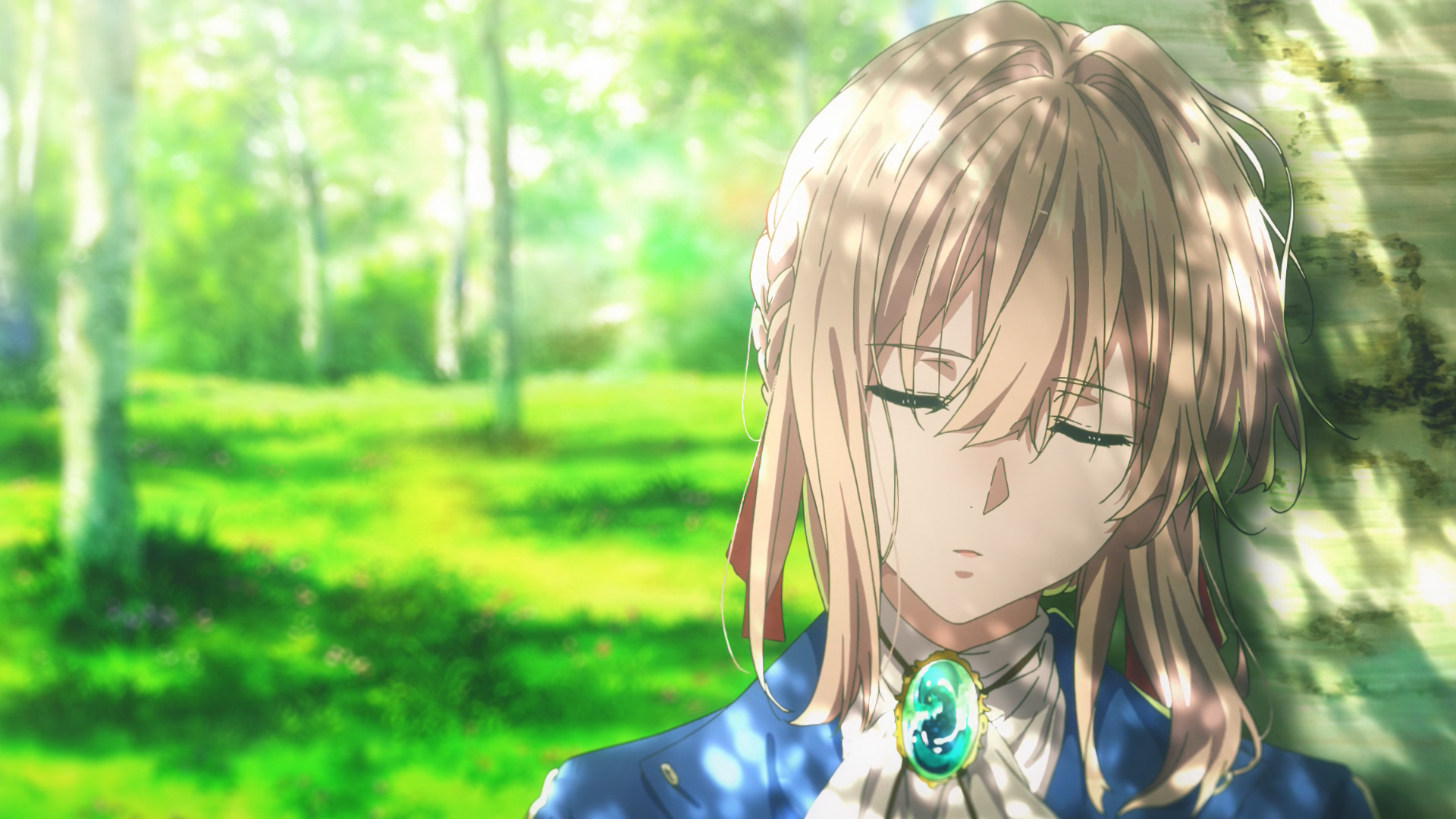 Anime 1920x1080 Violet Evergarden (character) Violet Evergarden blonde sleeping anime girls closed eyes trees grass nature